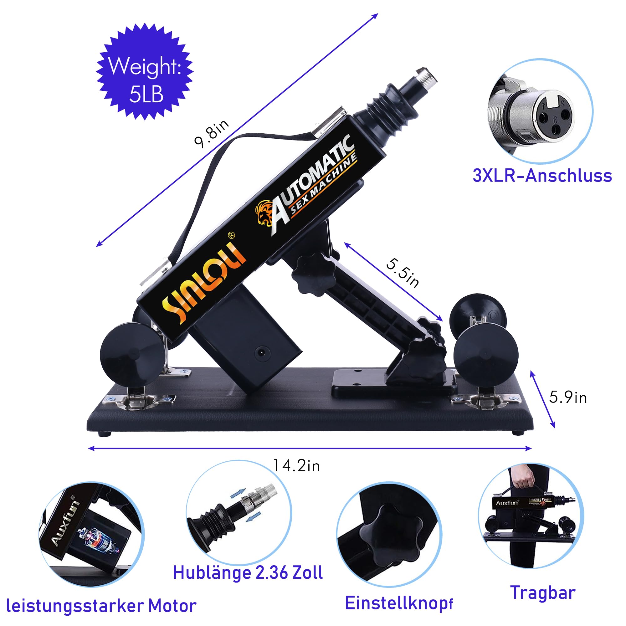 Sinloli Sex Machine for Women - 8 Accessories, 8.9cm Love Machine Adapter, Adult Sex Toy for Vaginal & Anal Stimulation, 3XLR Huge Dildo for Powerful Orgasms - Perfect for Solo Play & Couples Fun in the Bedroom