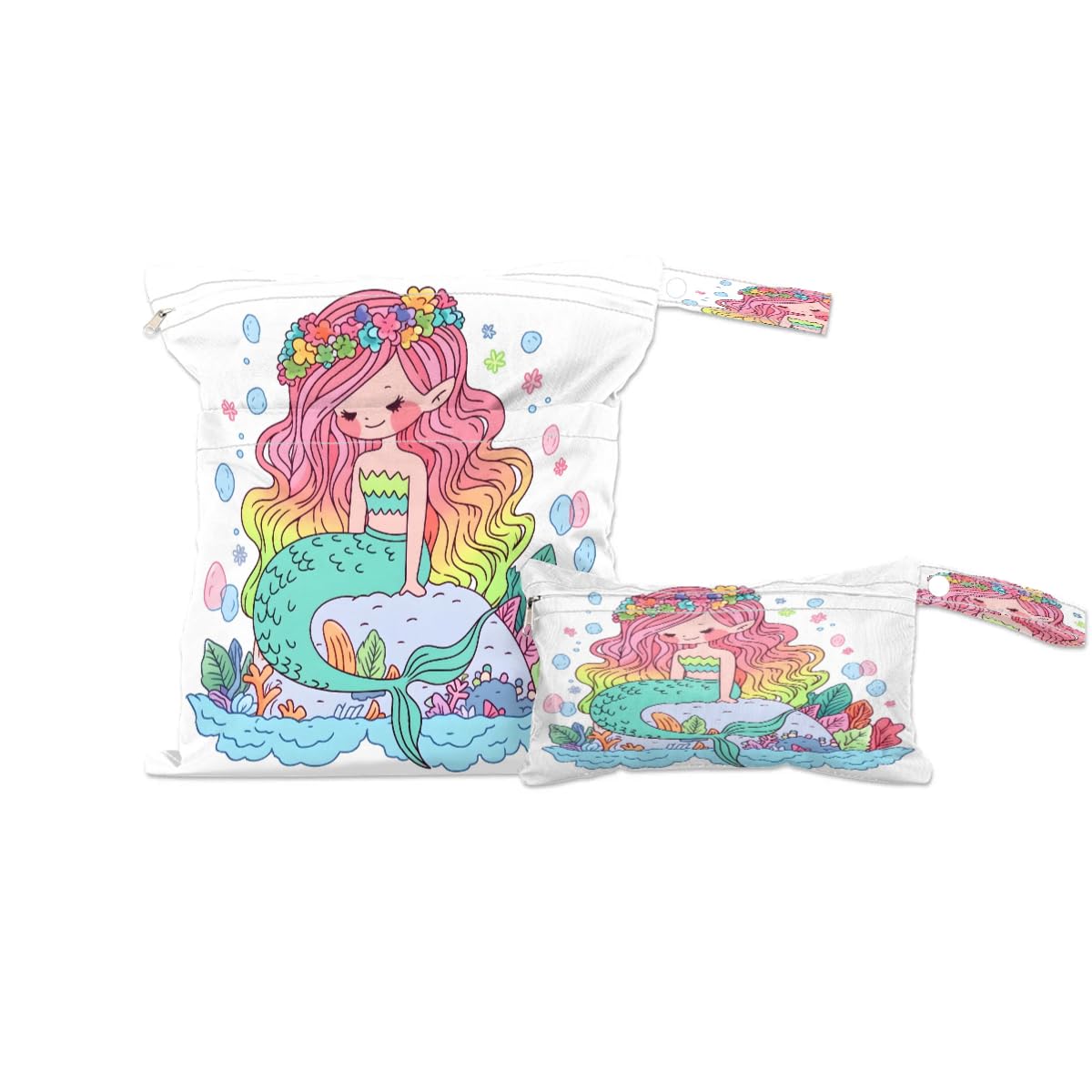 Waterproof Wet Dry Bag 2-Pack - Mermaid Princess Design for Swimsuits, Laundry & Diapers | Beach, Pool, Yoga & Gym Storage Organizer | Reusable Travel & Sports Accessories