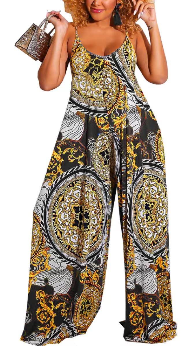 Glozeplus Women's Sexy Floral Print Jumpsuit - Sleeveless Wide Leg Romper with Pockets | Perfect for Parties, Date Nights & Summer Outfits
