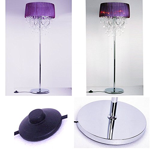 Modern Crystal Floor Lamp - European Style Fabric Shade for Living Room & Bedroom - Elegant Purple Crystal Lighting Fixture (Perfect for Bedside, Lounge & Reading Nook)