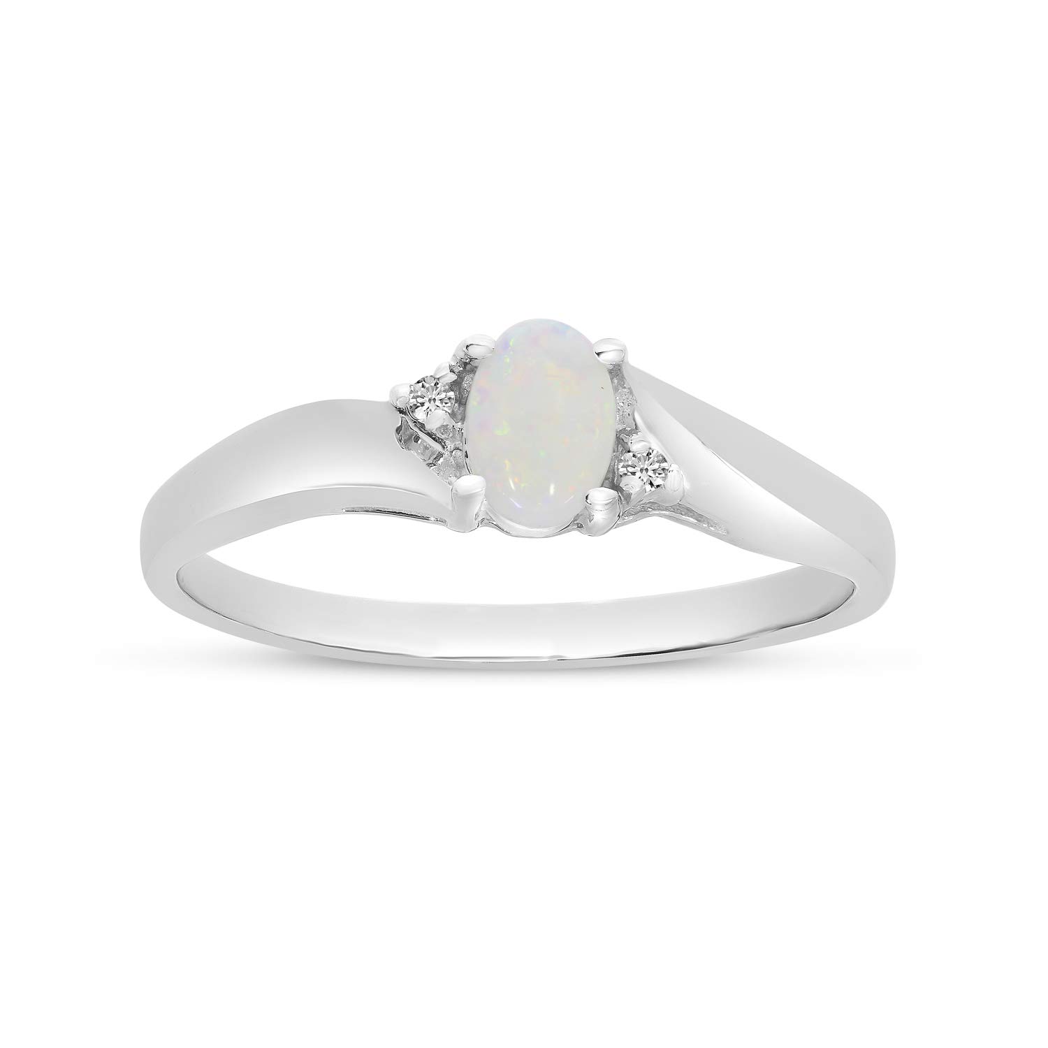 10K White Gold Oval Opal and Diamond Ring for Women – Elegant Vintage Style Jewelry Gift for Engagement, Wedding, Anniversary, or Special Occasions