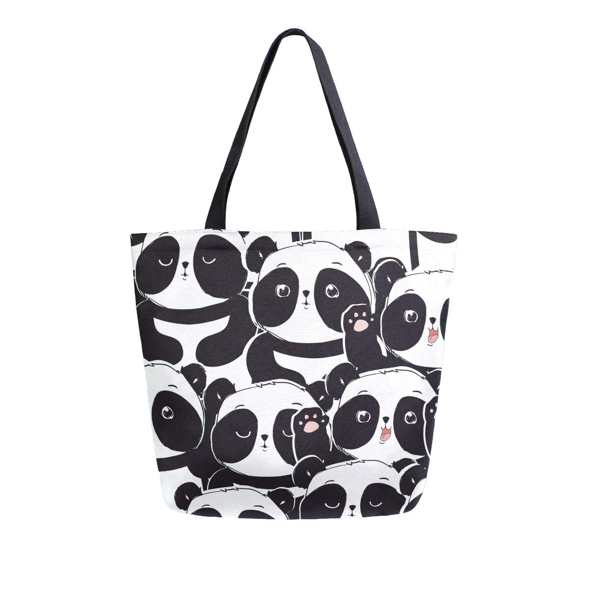 ALAZA Panda Print Canvas Tote Bag for Women - Stylish Reusable Shopping Bag & Travel Shoulder Bag - Perfect for Groceries, Beach Trips & Daily Commute
