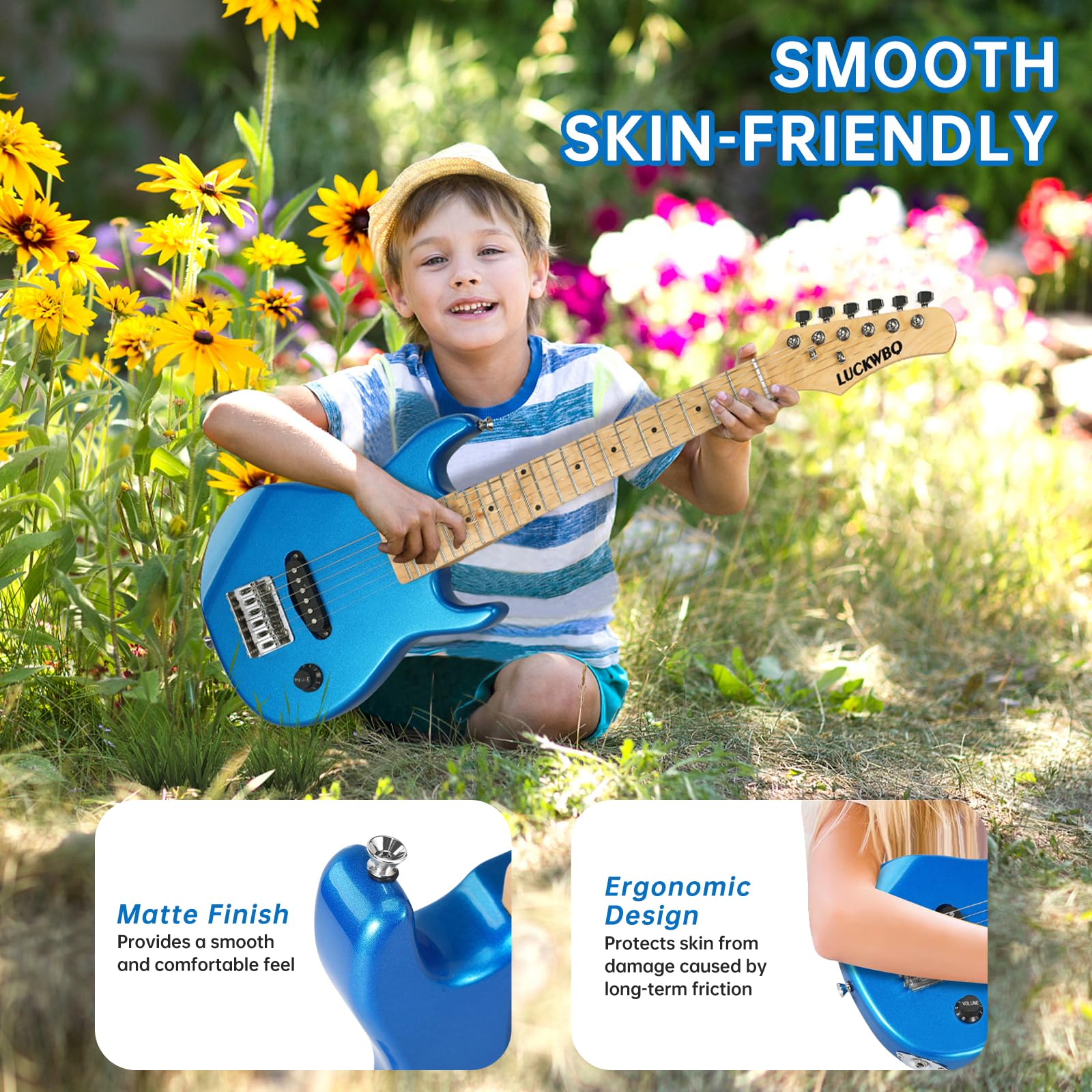 **30 Inch Kids Electric Guitar Beginner Kit - ST Style Mini Electric Guitar for Boys & Girls with 5W Amp, Strap, Gig Bag, Tuner & Picks (Blue) - Perfect for Learning, Practice & Performances**