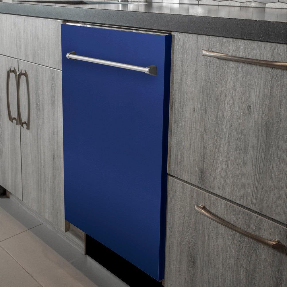 ZLINE 24 Inch Top Control Dishwasher - Blue Matte Panel, Traditional Handle, Ultra Quiet 52dBa (DW BM 24) for Modern Kitchens & Open Concept Homes