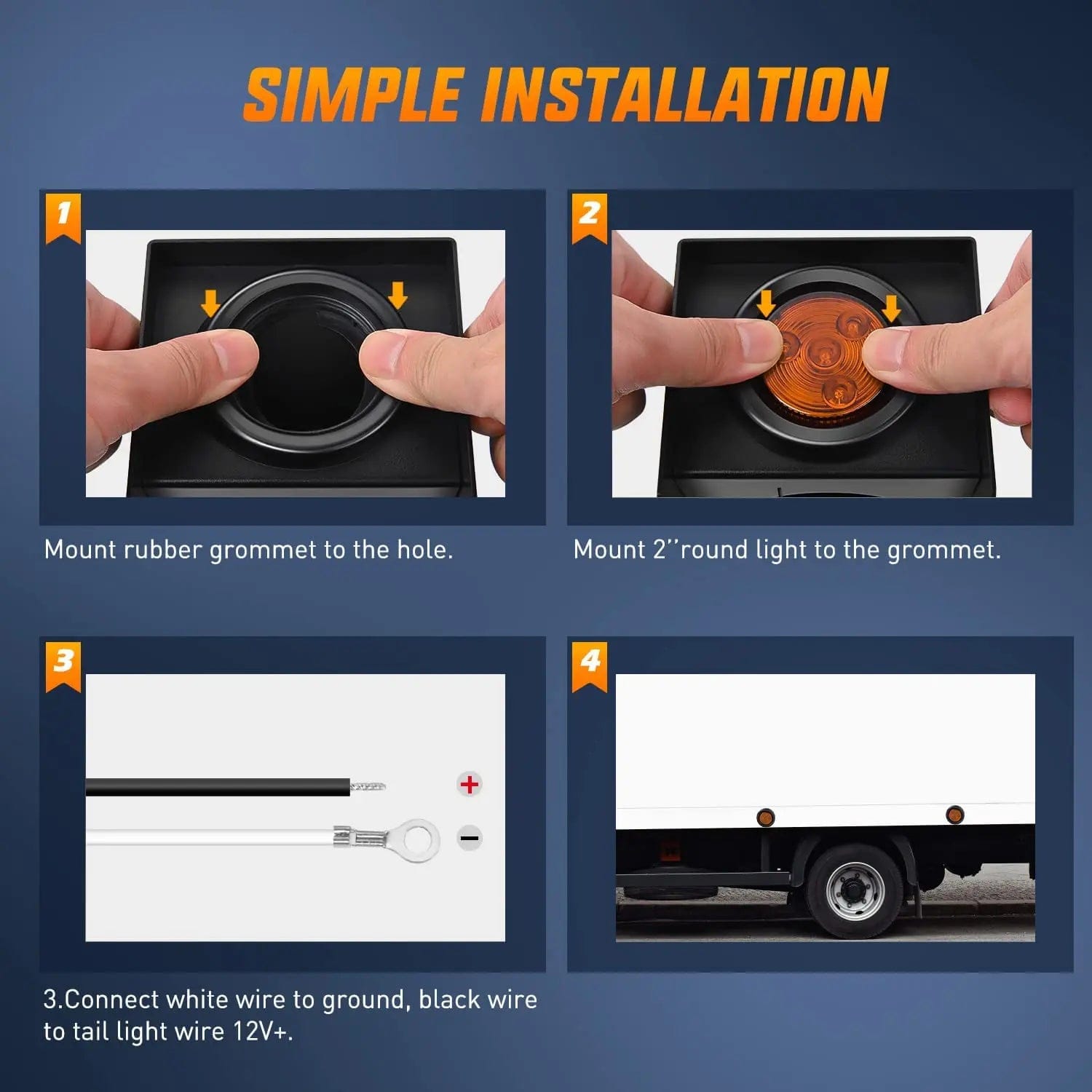 2 Inch Amber Round Side Marker Light (5 Pcs) - DOT Approved LED Truck Trailer Lights for Semi, RV & Commercial Vehicles - Waterproof & Durable for Outdoor Use