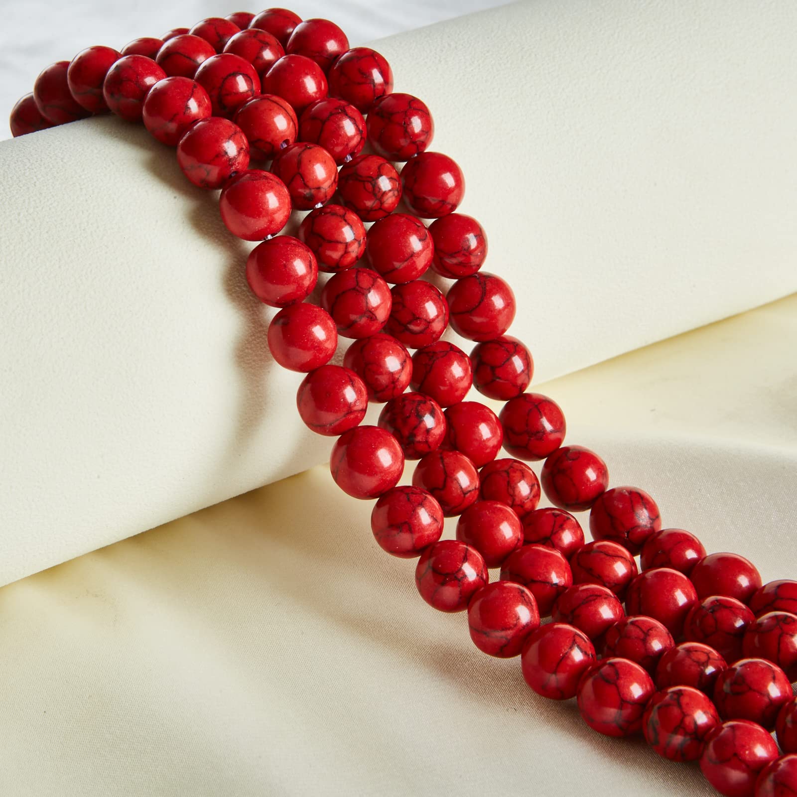 45pcs 8mm Natural Red Turquoise Gemstone Beads - Round Loose Beads for DIY Jewelry Making, Bracelets, Necklaces & Craft Projects (Handmade Gifts & Boho Style Accessories)