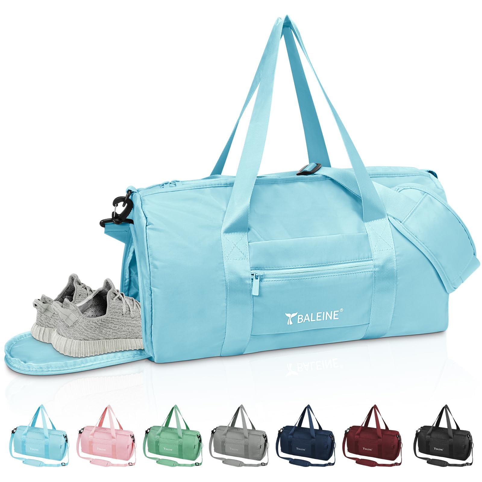 BALEINE Waterproof Gym Duffel Bag for Women & Men - Lightweight Sports Duffle with Shoe Compartment & Wet Pocket - Perfect for Gym, Travel & Weekend Getaways (Azure Blue) | Ideal for Workouts, Yoga, Swimming & Overnight Trips