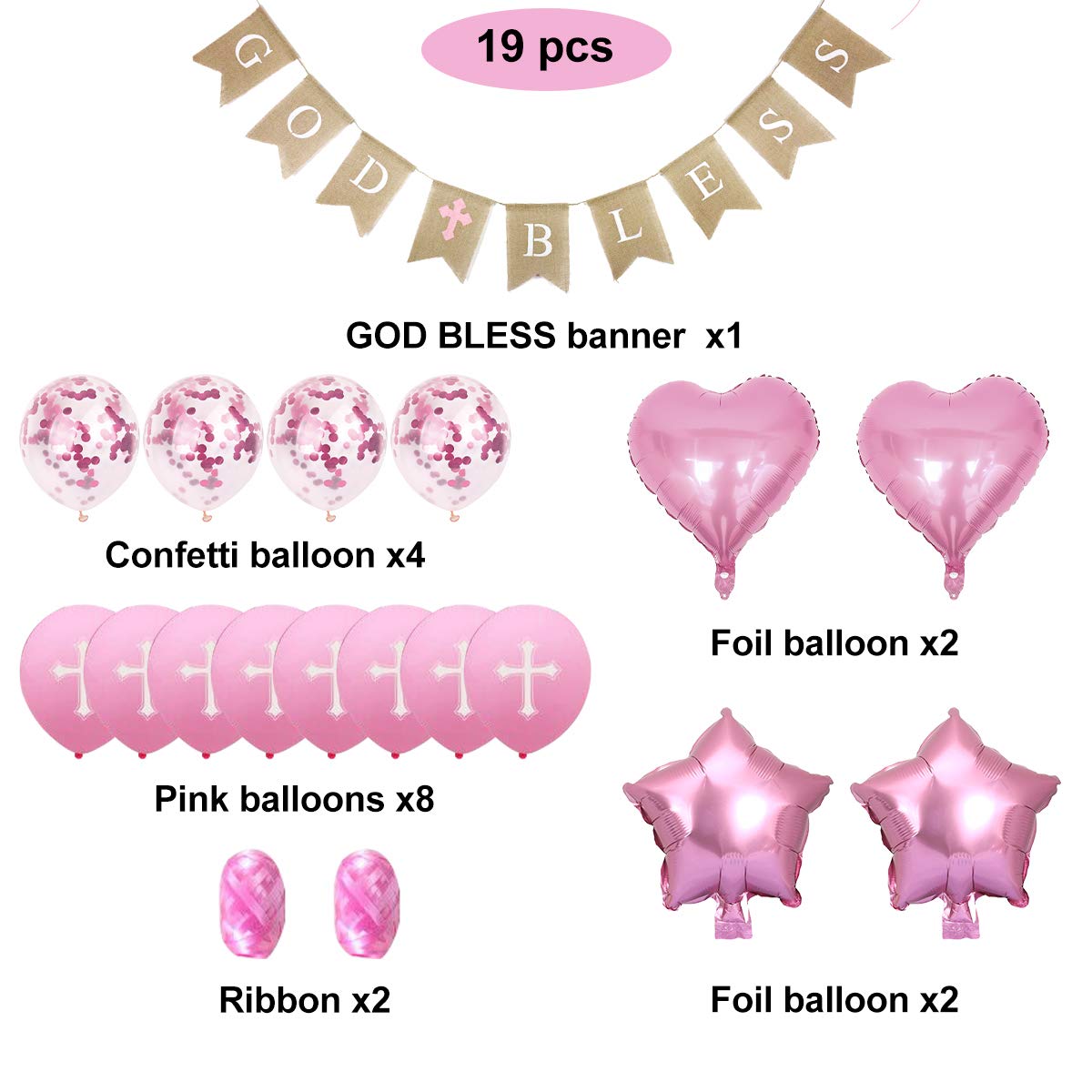 God Bless Baptism Decorations - Cross Balloons, First Communion & Confirmation Party Supplies - Perfect for Baby Showers, Baptism Celebrations & Religious Events