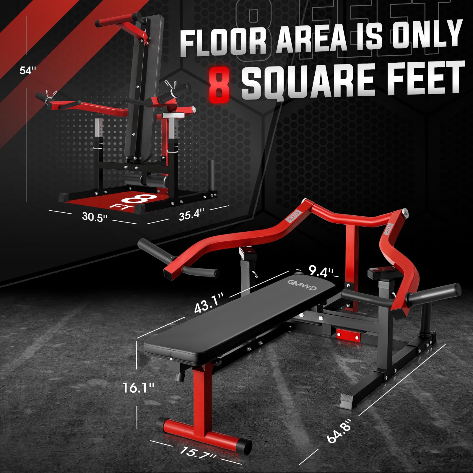 GMWD 1050LBS Chest Press Machine with Independent Converging Arms - Adjustable Flat/Incline Bench for Chest, Shoulder & Ab Workouts - Home Gym Equipment V1 - Perfect for Strength Training & Muscle Building at Home