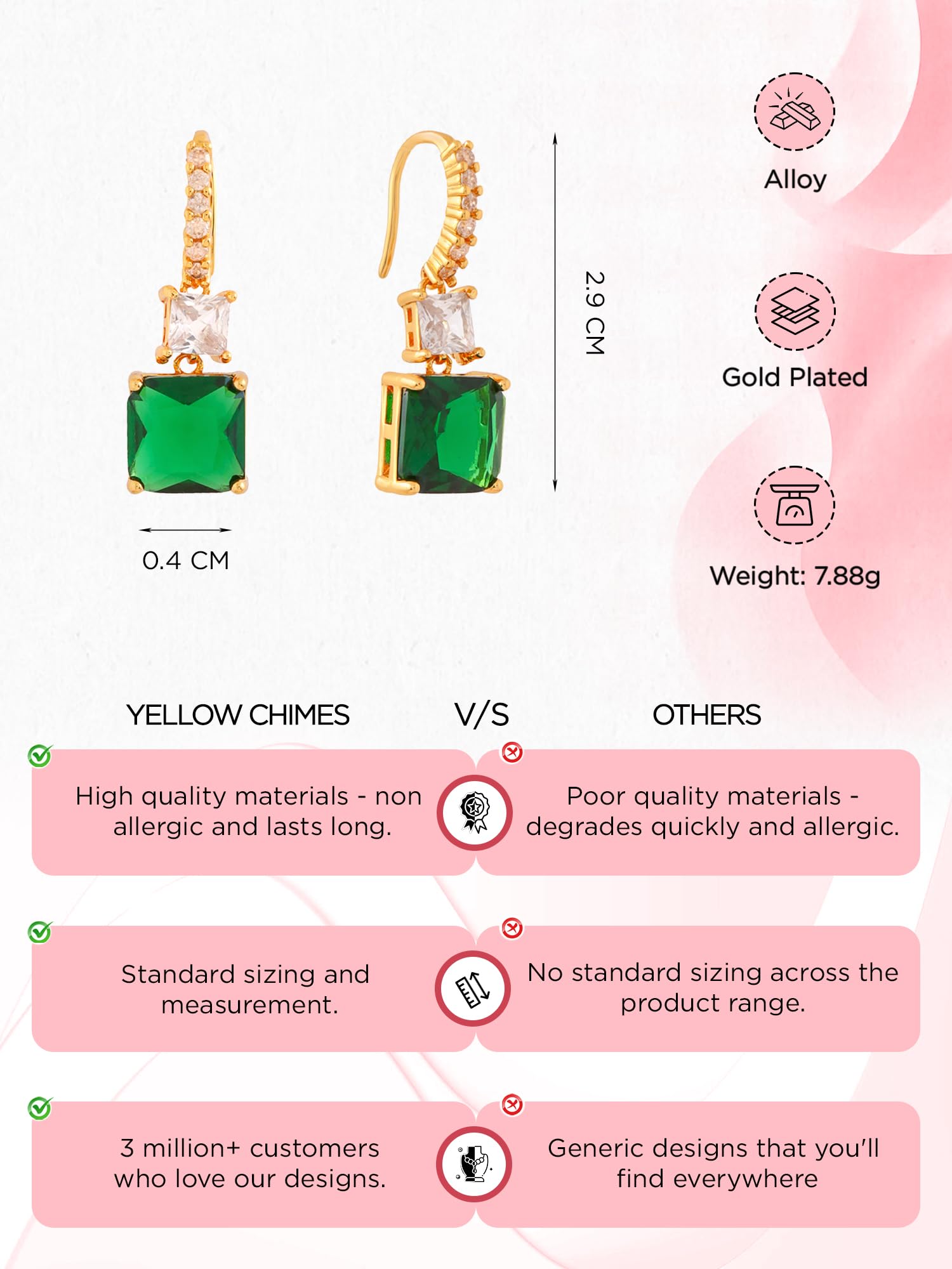 Fashion Women's Yellow Chimes Crystal Earrings - Gold Tone Black Color Dangle Earrings for Birthday, Anniversary Gifts | Perfect for Parties, Weddings & Special Occasions