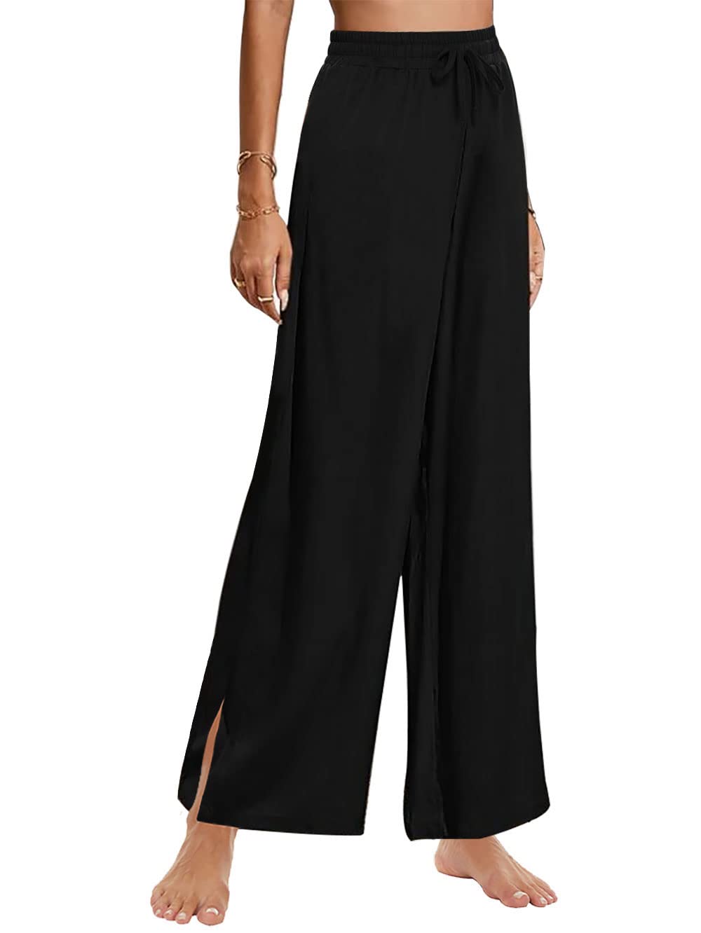 ETATNG Women's Wide Leg Capri Pants - Flowy Comfort Stretch Palazzo Pants with Drawstring & Pockets | Casual Summer Wear, Yoga, Beach, Lounge & Travel Outfits