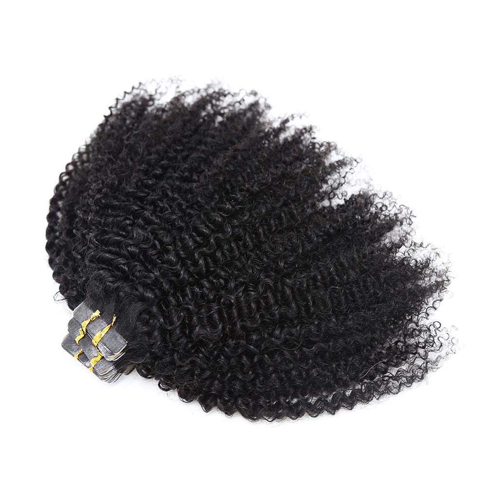 Afro Kinky Curly Tape-In Human Hair Extensions 40pcs 100g - Mongolian Remy Hair, Small Curly Skin Weft, 16inch 1B Natural Black - Perfect for Protective Styles, Wig Making & Everyday Glam