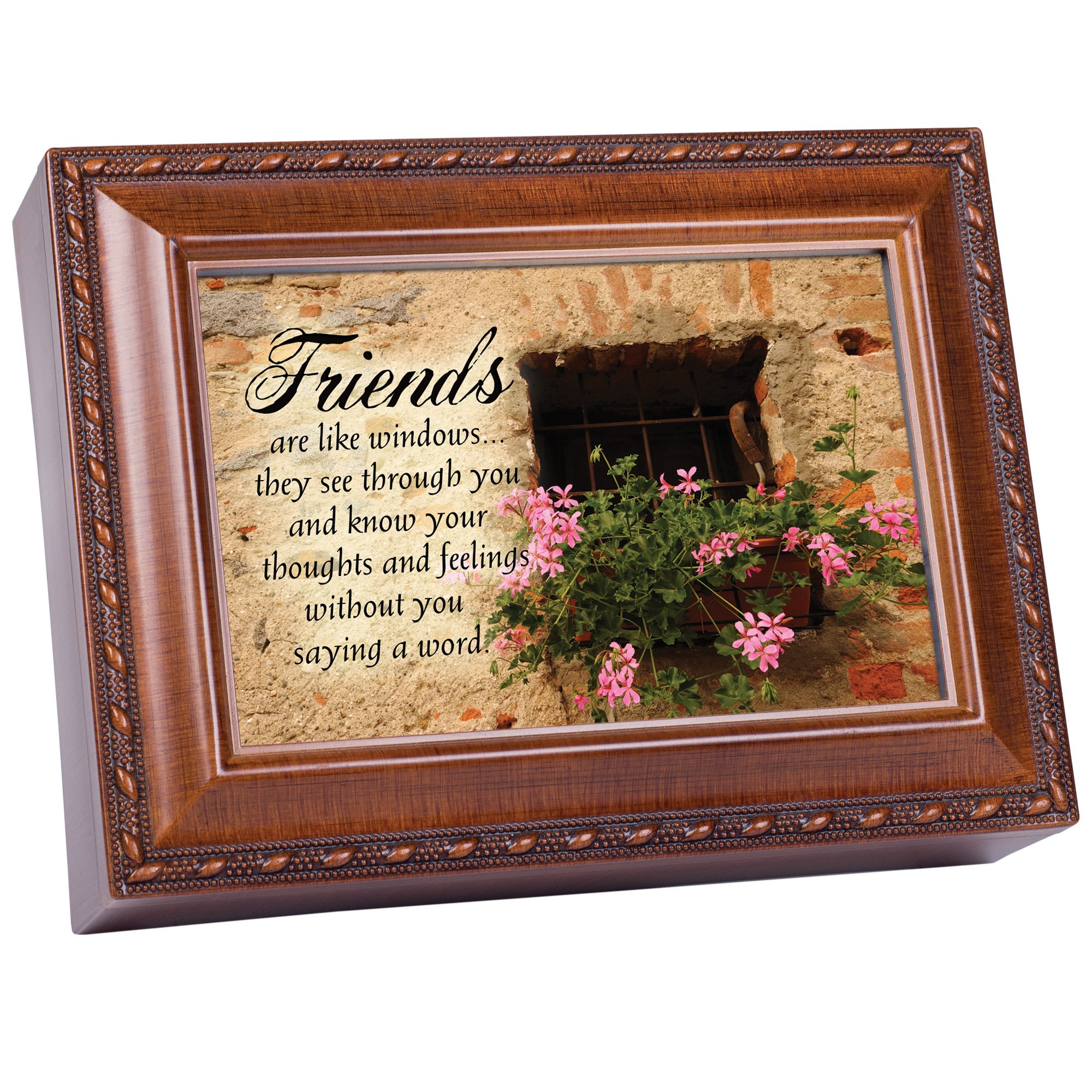 Wooden Music Jewelry Box with 'That's What Friends Are For' Melody - Cottage Garden Friends Theme - Perfect for Gift Giving, Home Decor & Keepsake Storage