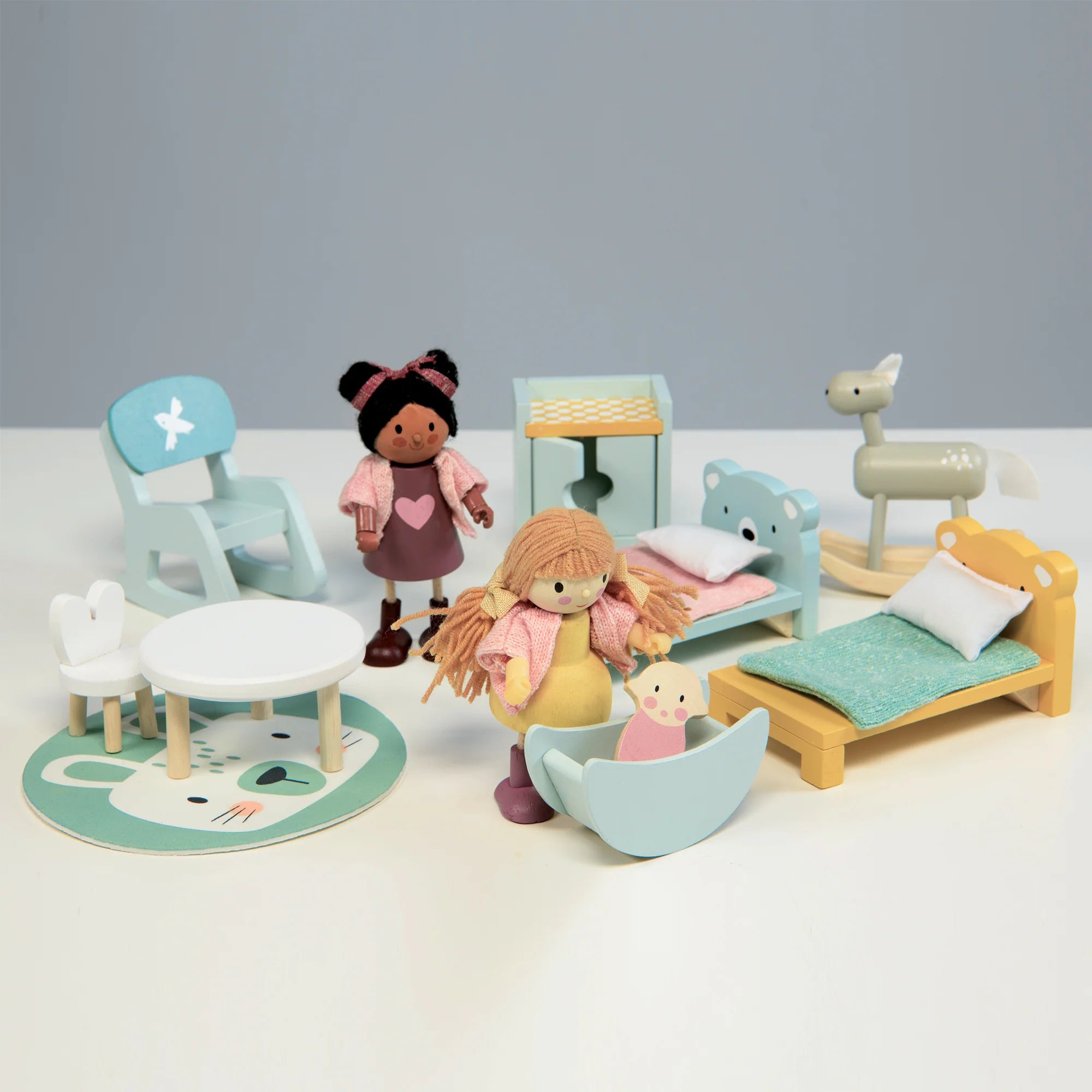 Dovetail Dollhouse for Kids - Miniature Wooden Doll House with Furniture - Perfect for Children's Bedroom, Playroom & Pretend Play