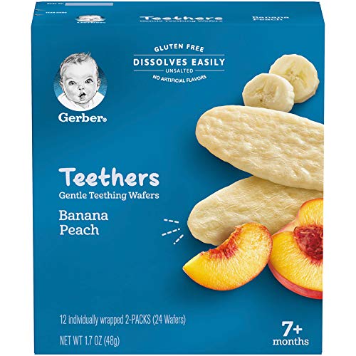 Gerber Baby Teething Snacks - Gentle Teething Wafers (Banana Peach, 1.7oz) & Teether Wheels (Apple Harvest, 1.48oz) - 12 Count & 6 Pack - Healthy Infant Snacks for Soothing Sore Gums - Perfect for On-the-Go, Daycare or Travel Snacking