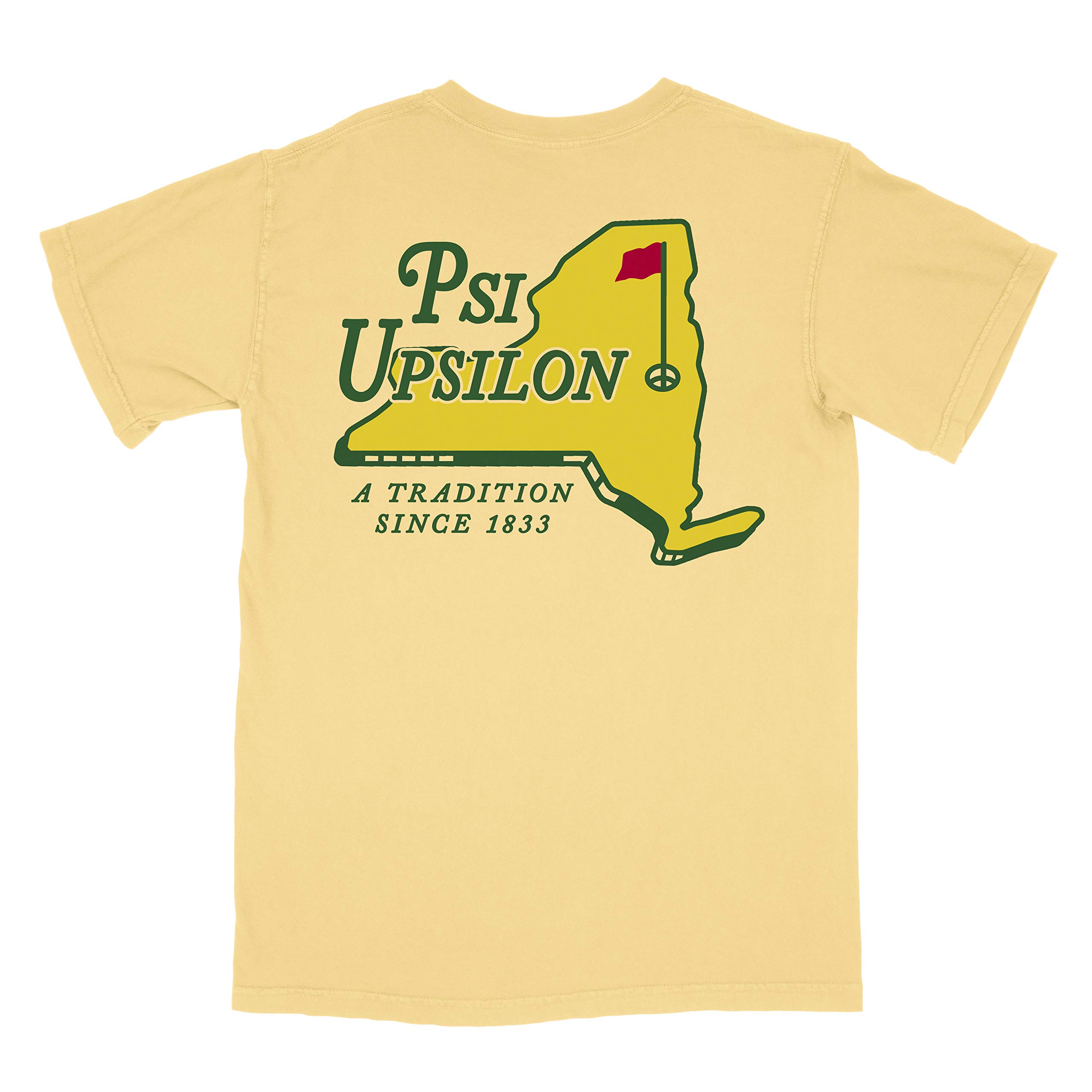 Psi Upsilon Fraternity Golf Comfort Colors Pocket T-Shirt - Soft Cotton Crewneck Tee for Men, College Greek Life Apparel, Casual Wear & Campus Events