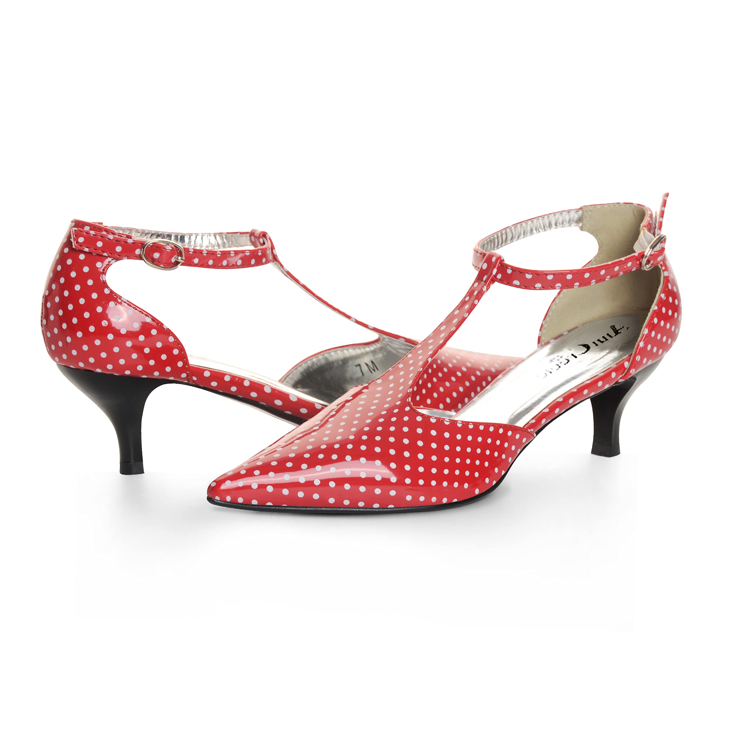 ANN CREEK Women's 'Merida' T-Strap Kitten Heel Sandals - Patent PU Dress Pumps for Women | Comfortable & Stylish for Weddings, Parties & Office Wear