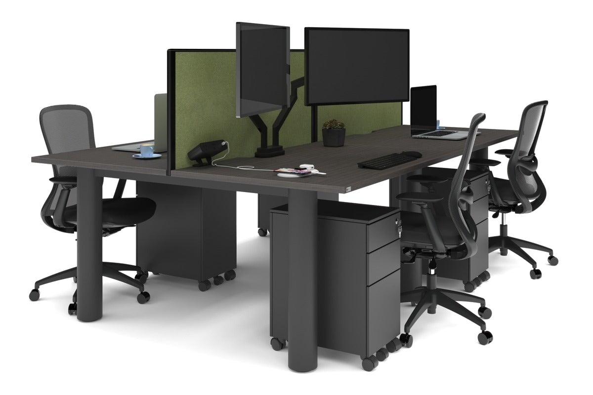 4-Person Office Workstation with Quadro Cylinder Legs - 1200L x 800W Desk with Cable Management Scallop for Modern Workspaces & Collaborative Office Environments