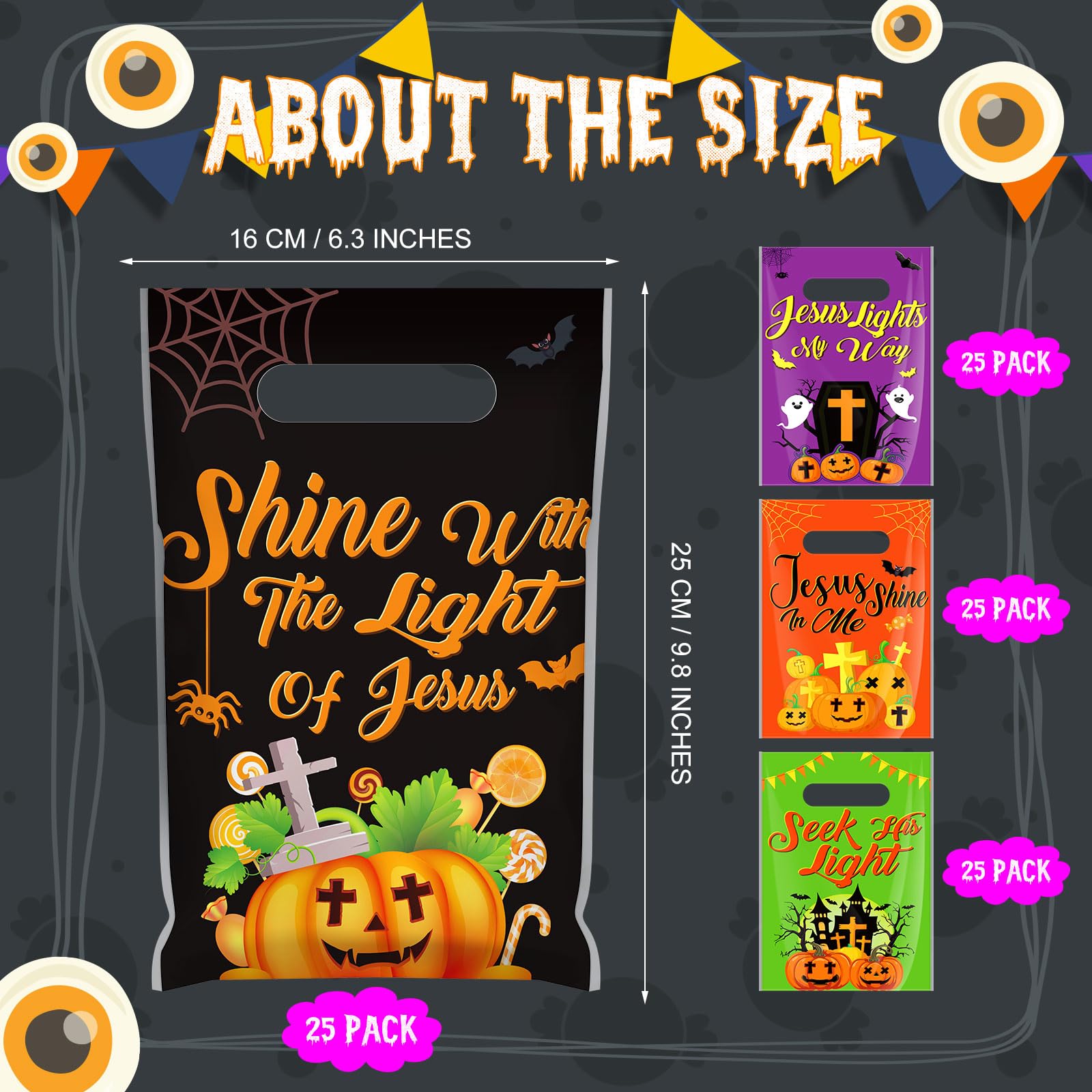 Frienda 100-Piece Plastic Halloween Treat Bags with Handles - Autumn Thanksgiving & Halloween Party Supplies for Candy, Snacks & Gifts | Perfect for Trick-or-Treating, Classroom Treats & Holiday Celebrations
