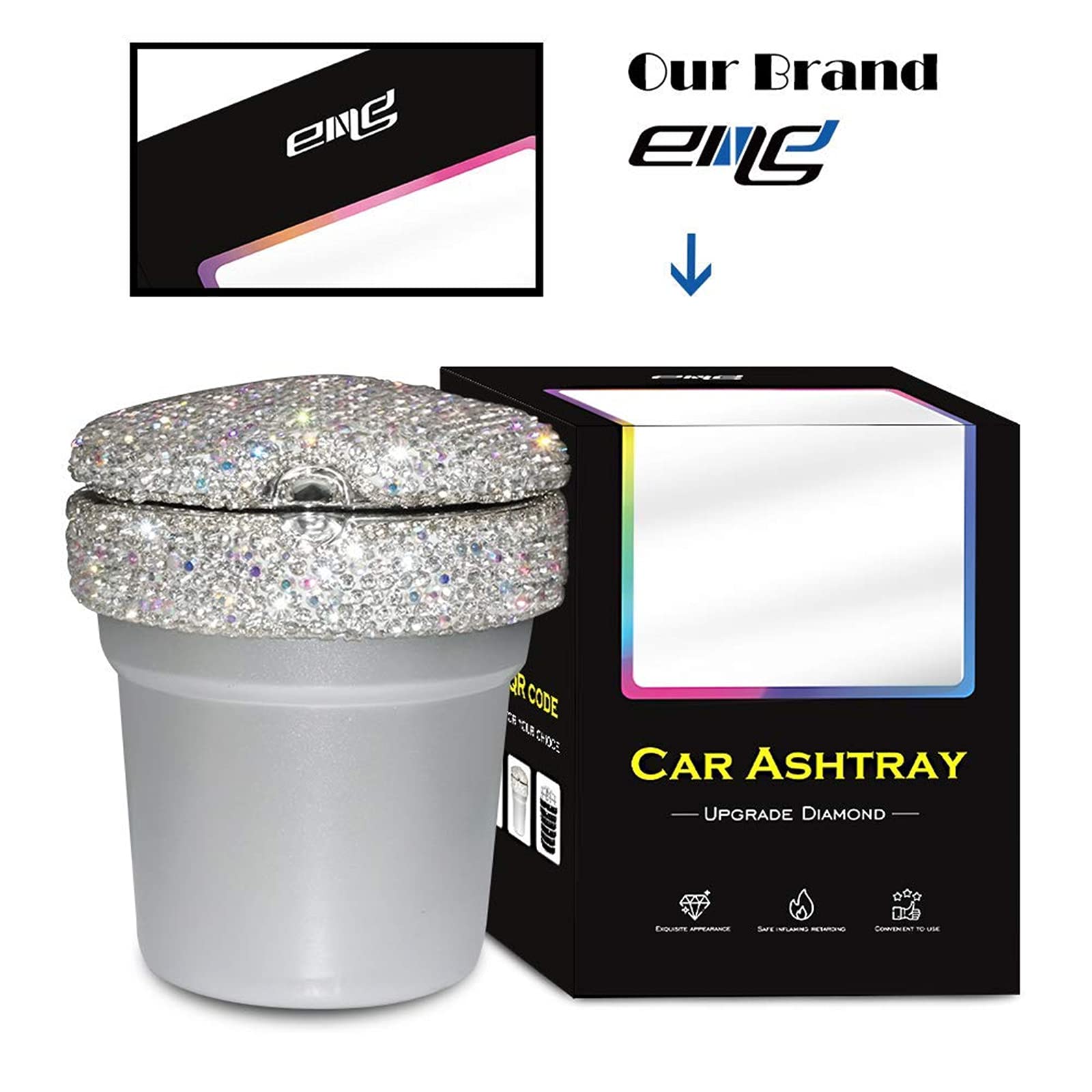 Portable Car Ashtray with Blue LED Light - Smokeless Cigarette Holder for Cup Console - Car Accessories for Women & Men - Ideal for Vehicle, Home & Office Use - Perfect for Road Trips & Indoor Smoking Areas (1-Pack, Silver)