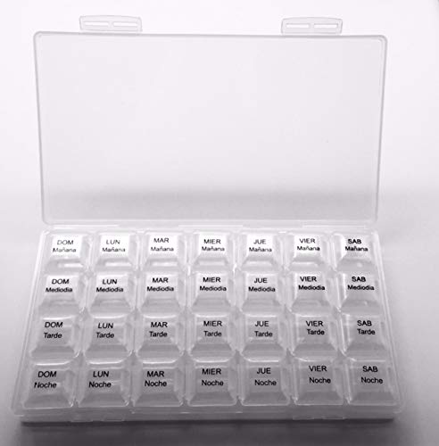 7-Day Large Spanish Pill Organizer Box - Weekly Medication Dispenser with 4 Compartments per Day | Perfect for Travel, Home & Daily Medicine Management