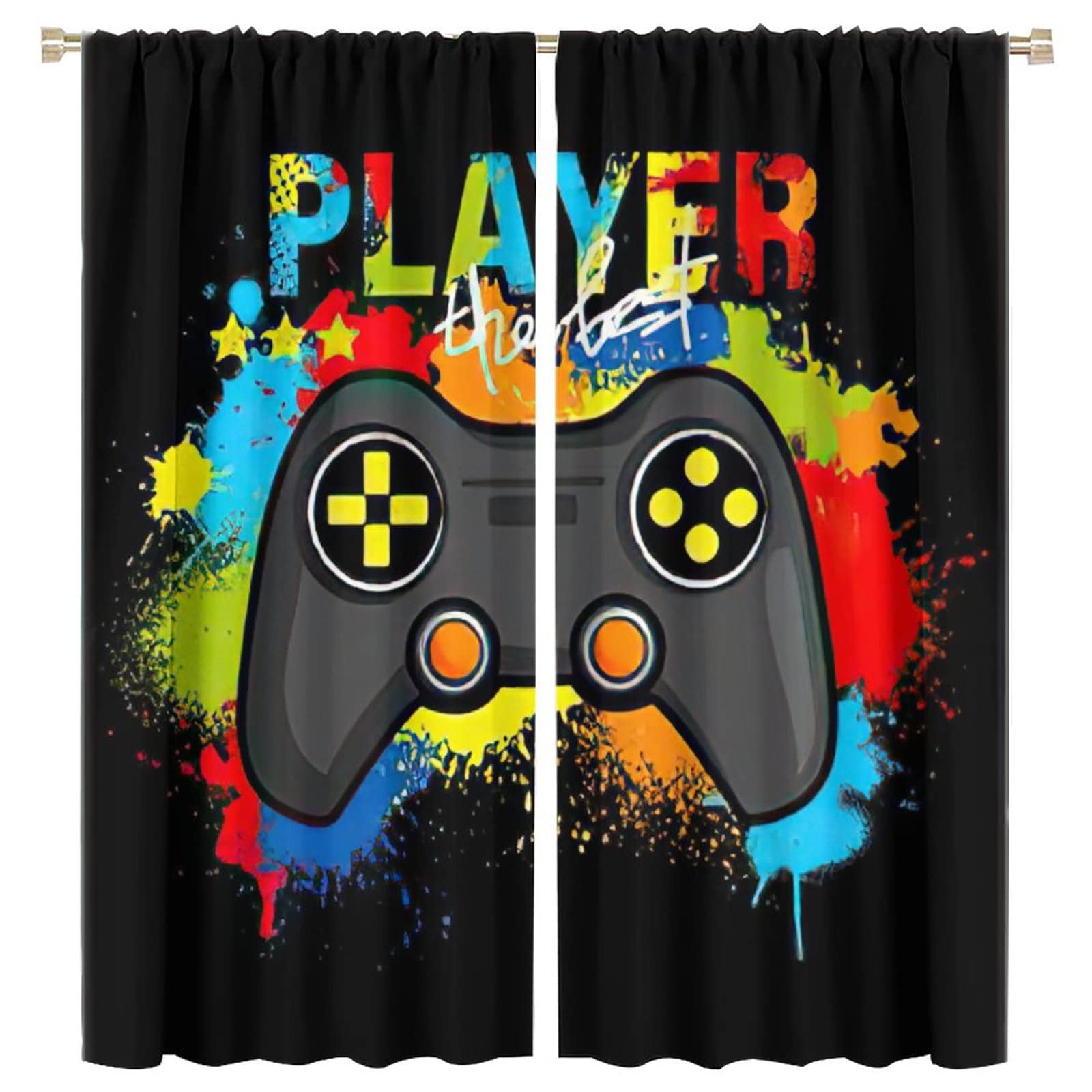 Colorful Game Joystick Gamer Window Curtain - Room Darkening Rod Pocket Blackout Curtain for Boys Girls Teens Bedroom (63x72 Inches) - Perfect for Gaming Rooms, Kids' Bedrooms & Man Caves
