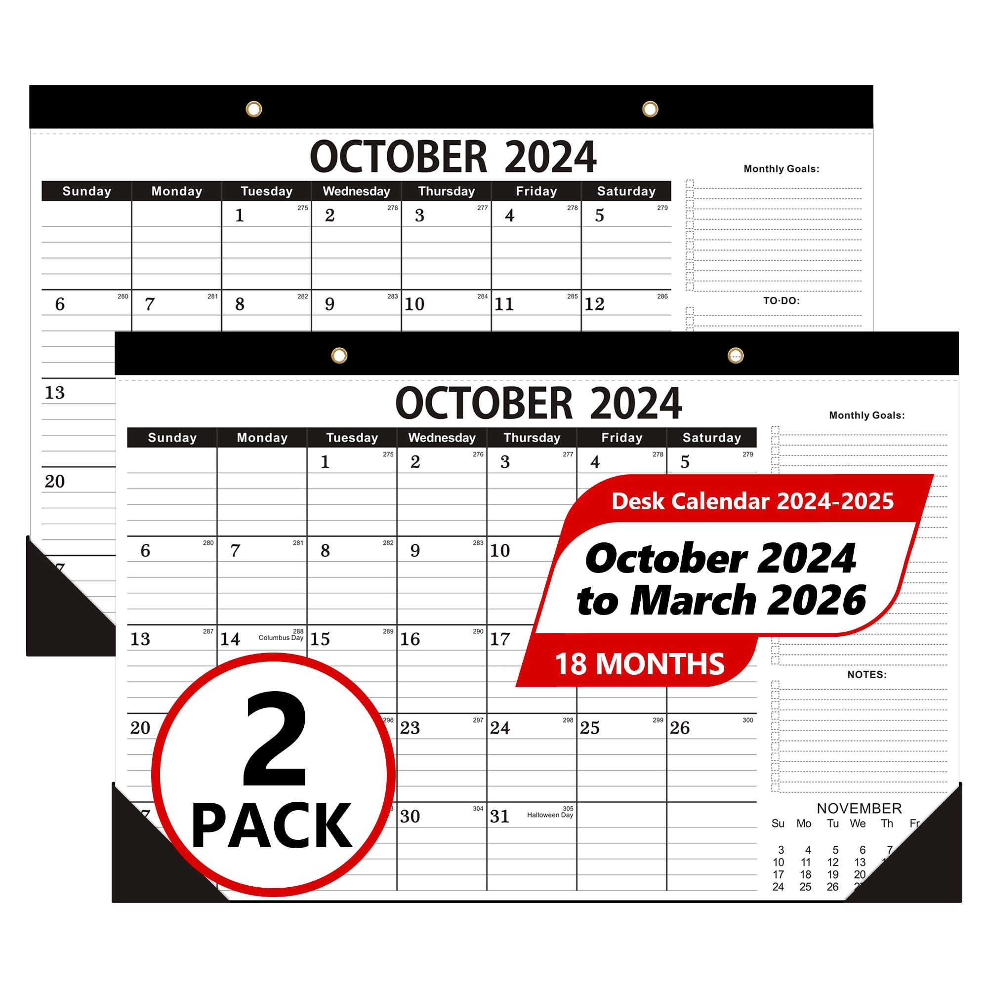 2025-2026 18-Month Desk Calendar | October 2024 to March 2026 | 12x17