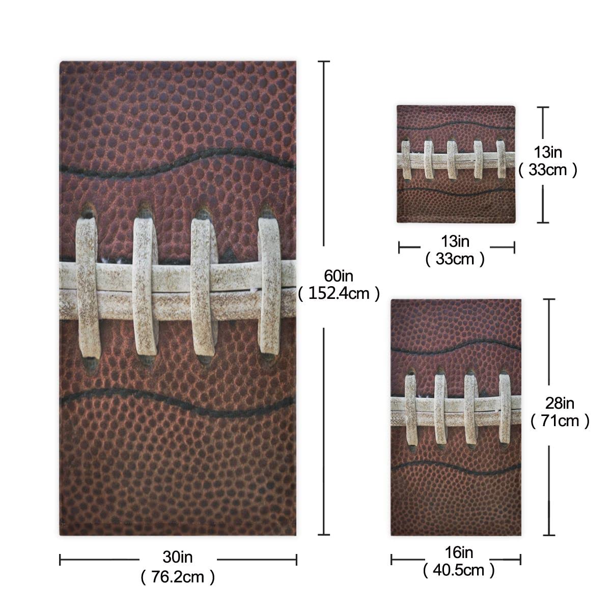 Senya Soft Bath Towel Set of 3 - 1 Bath Towel, 1 Hand Towel, 1 Washcloth with American Football Laces Design | Absorbent & Decorative for Bathroom, Kitchen, Beach, Gym & Spa | Perfect Gift for Sports Fans