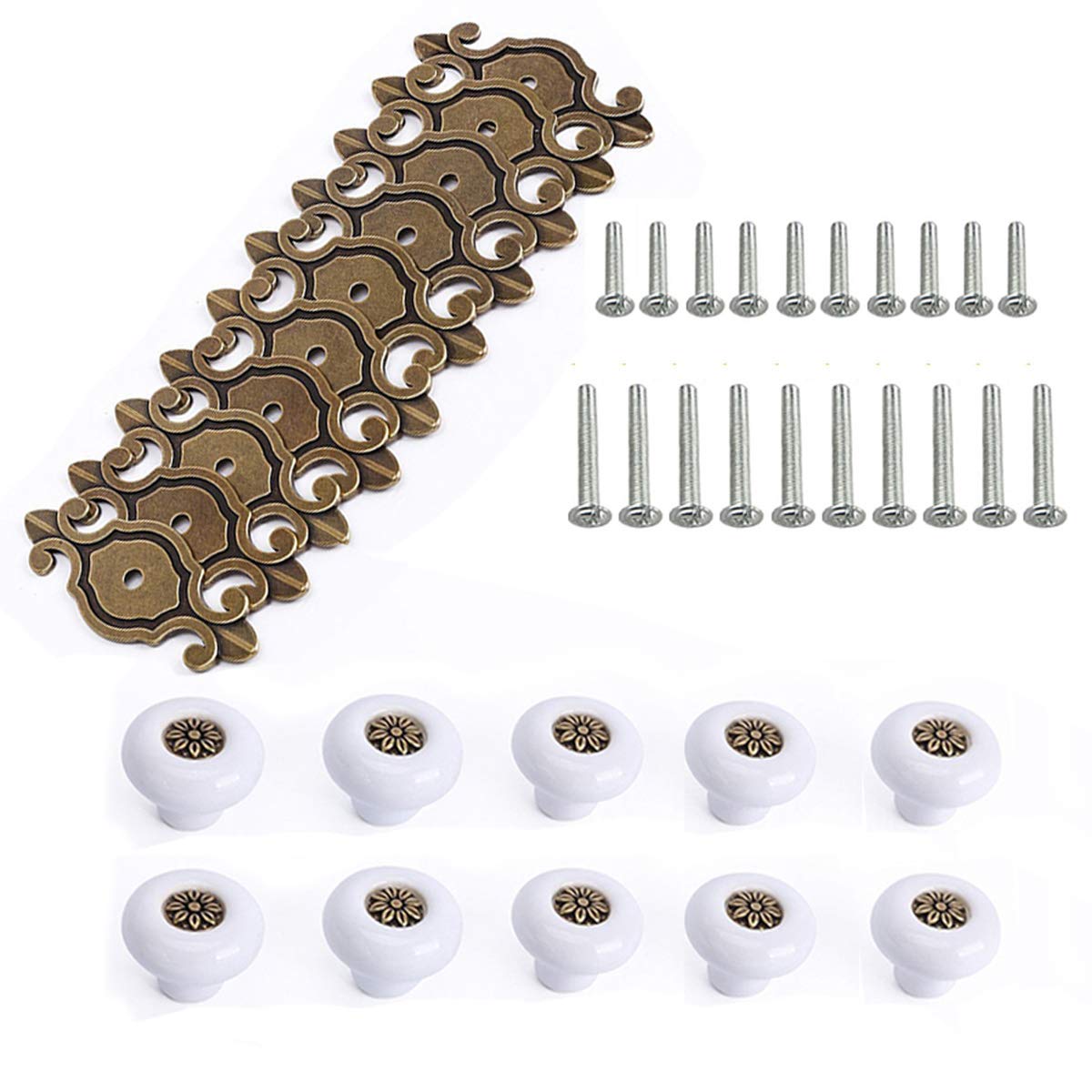 Vintage Ceramic Knobs 10 Pack - Retro Dresser & Cabinet Pulls for Kitchen Wardrobe