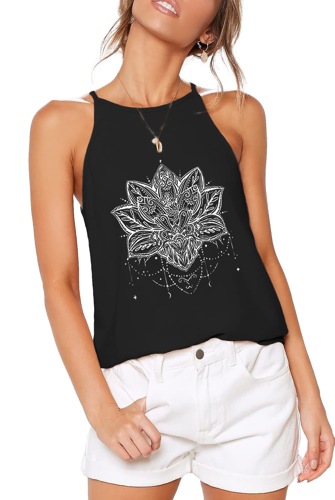 THANTH Women's Halter Tops - Sleeveless Summer Tank Top with High Neck & Adjustable Straps | Casual Cami Tee for Beach, Vacation & Everyday Wear