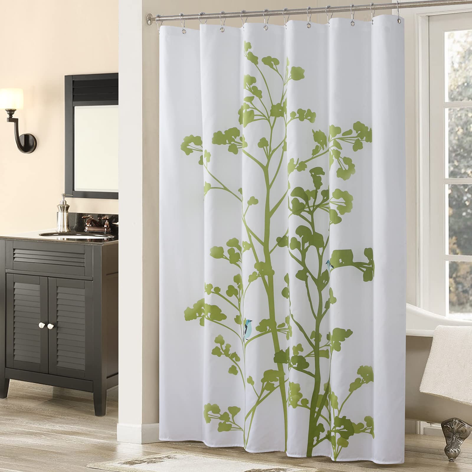 SD SDLIVING Luchen Leaves Shower Curtain - Printed Polyester Fabric Bathroom Curtain with Green Tree Silhouette Design, 72