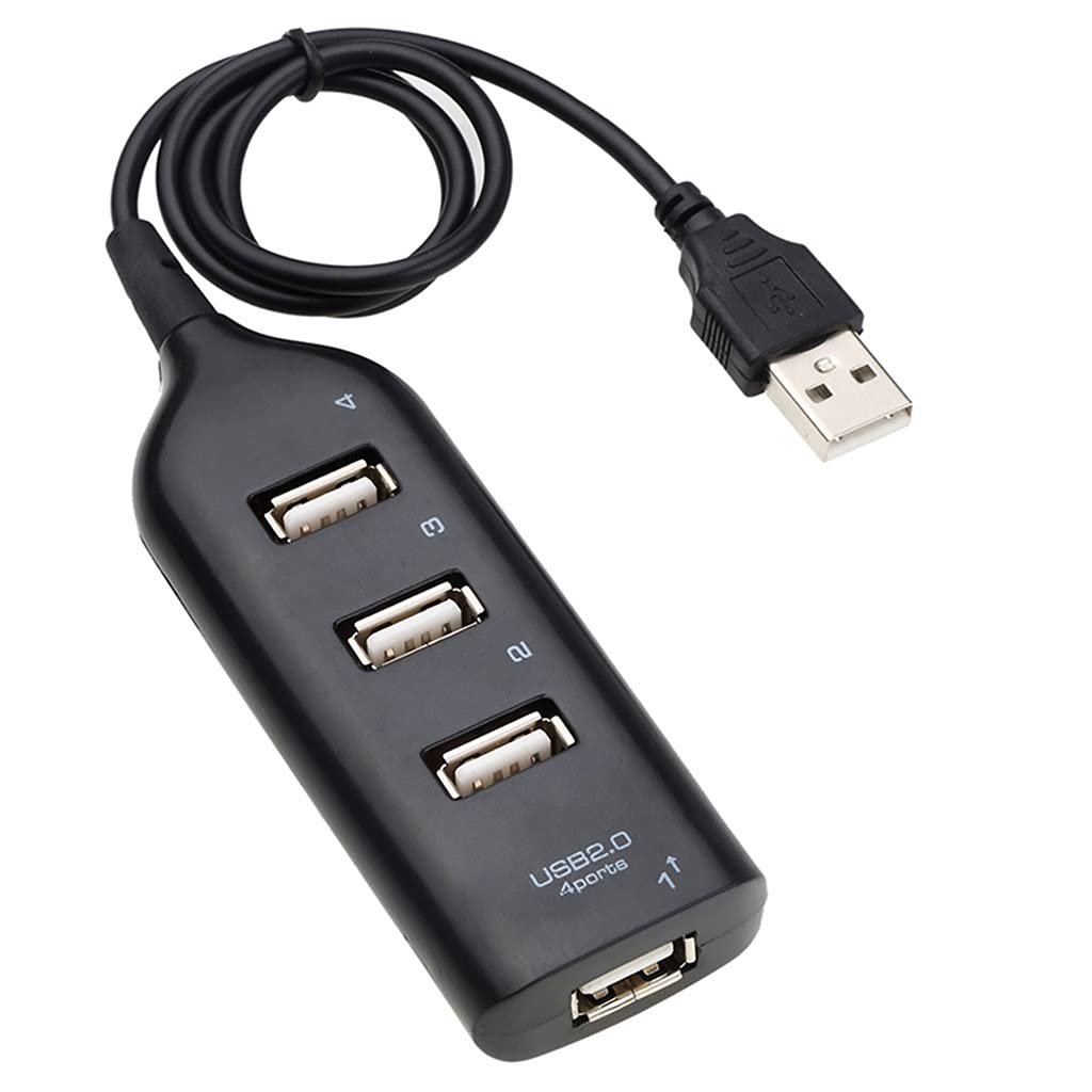 4-Port USB 2.0 Hub Splitter Adapter for PC Laptop Notebook - High Speed Data Transfer - Compact Mini USB Hub for Computer Peripherals (Black) - Perfect for Home Office, Gaming & Multi-Device Connectivity