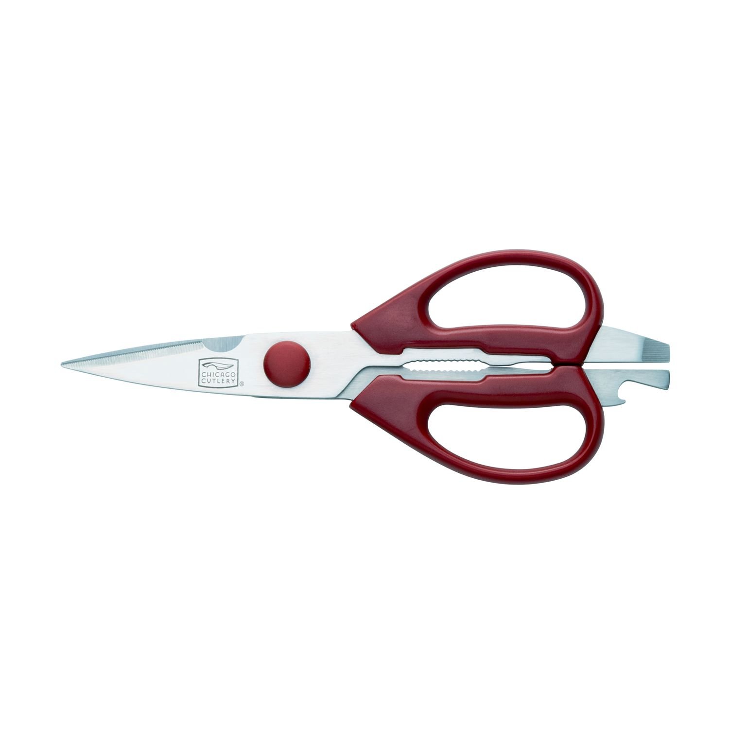 Chicago Cutlery Deluxe Kitchen Shears - Heavy Duty Stainless Steel Scissors for Cooking, Poultry, Herbs & More - Perfect for Cutting Meat, Fish, Bones & Packaging (Red)