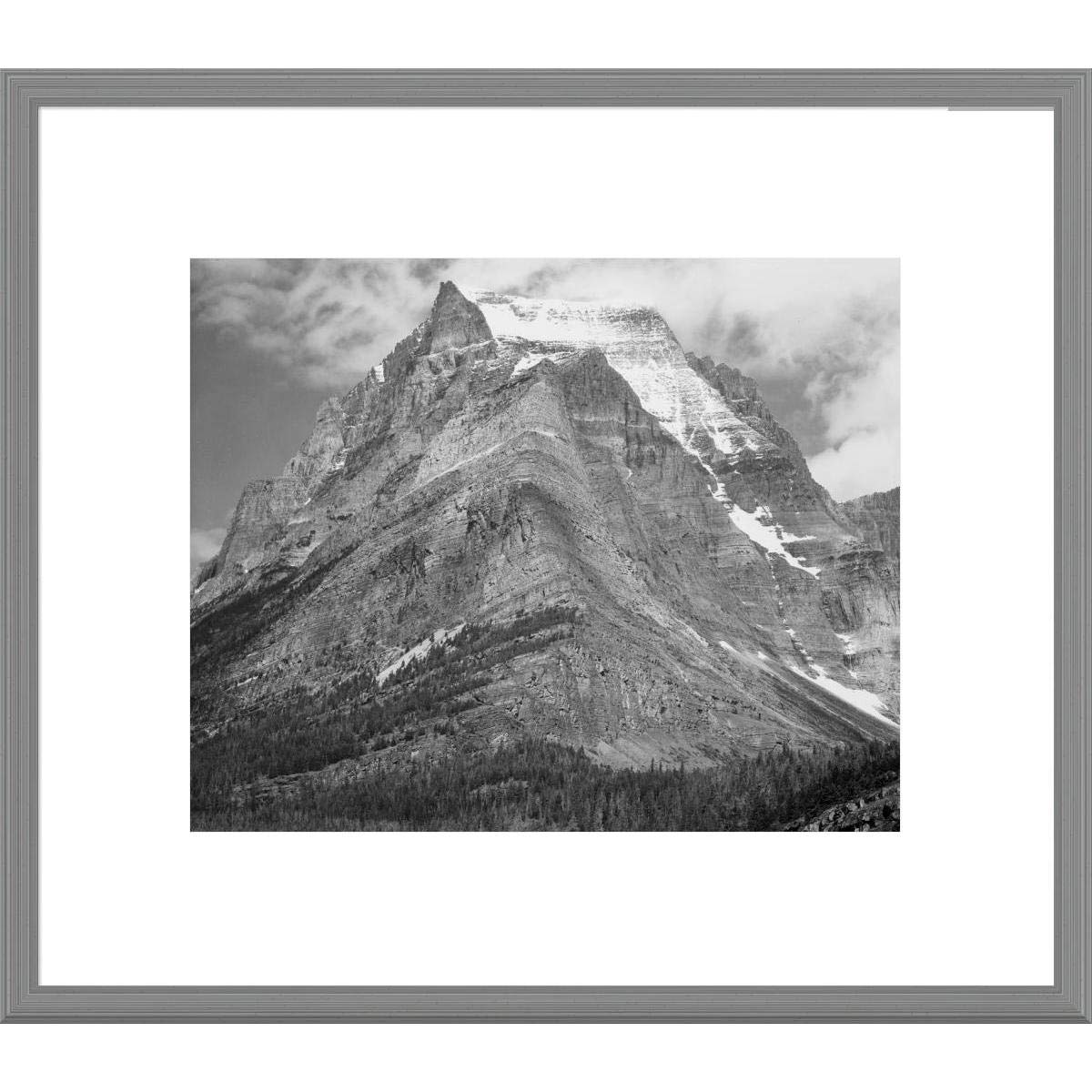 Ansel Adams 'Going-to-The-Sun Mountain' Framed Art Print - Glacier National Park Montana Landscape Photography - Silver Frame Wall Decor for Living Room, Office & Gallery