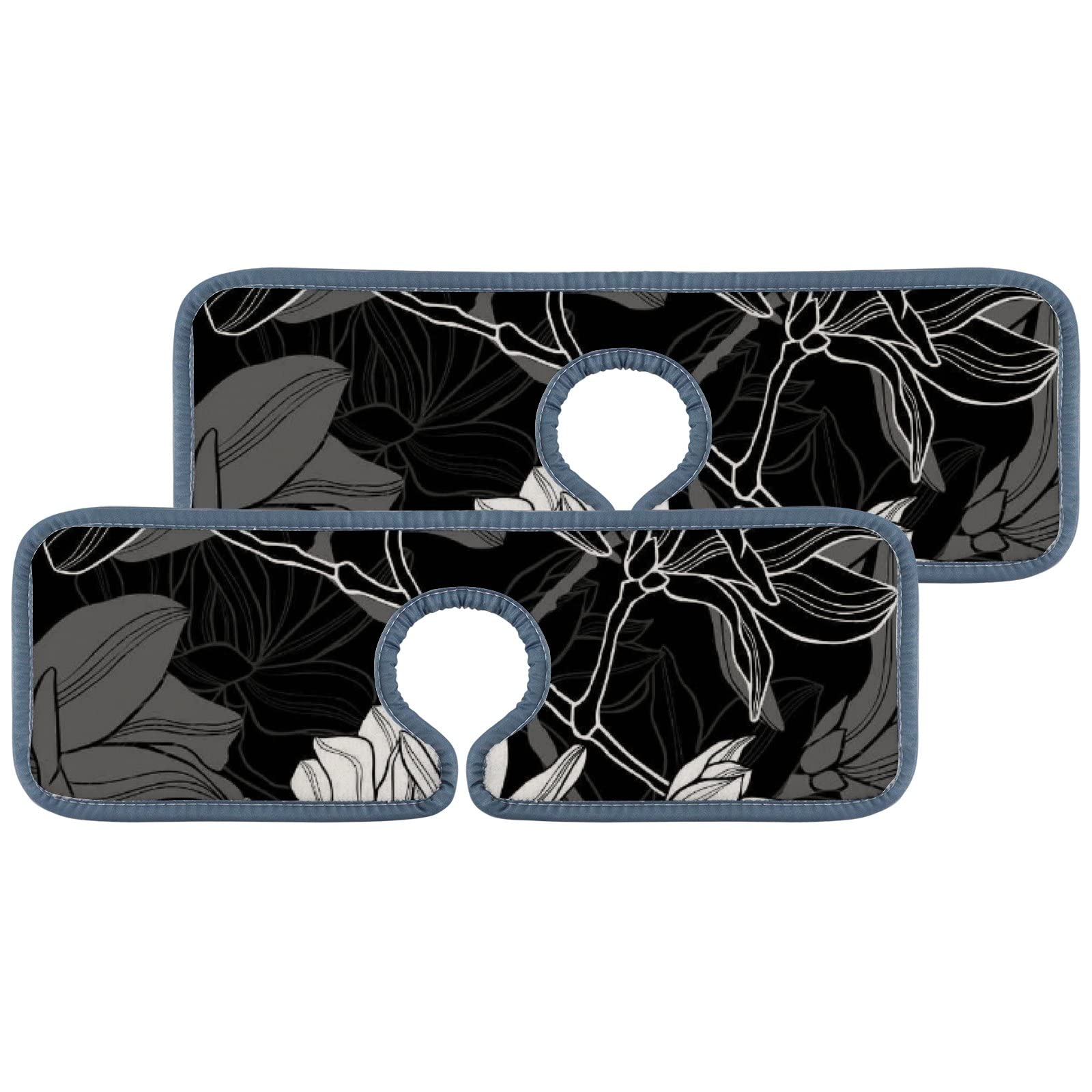 4 Pack Absorbent Kitchen Sink Drying Mat - Black & White Magnolia Flowers Design, Water Splash Guard & Drip Catcher for Faucet - Perfect for Kitchen, Bathroom, RV Sink Counter Protection & Decoration