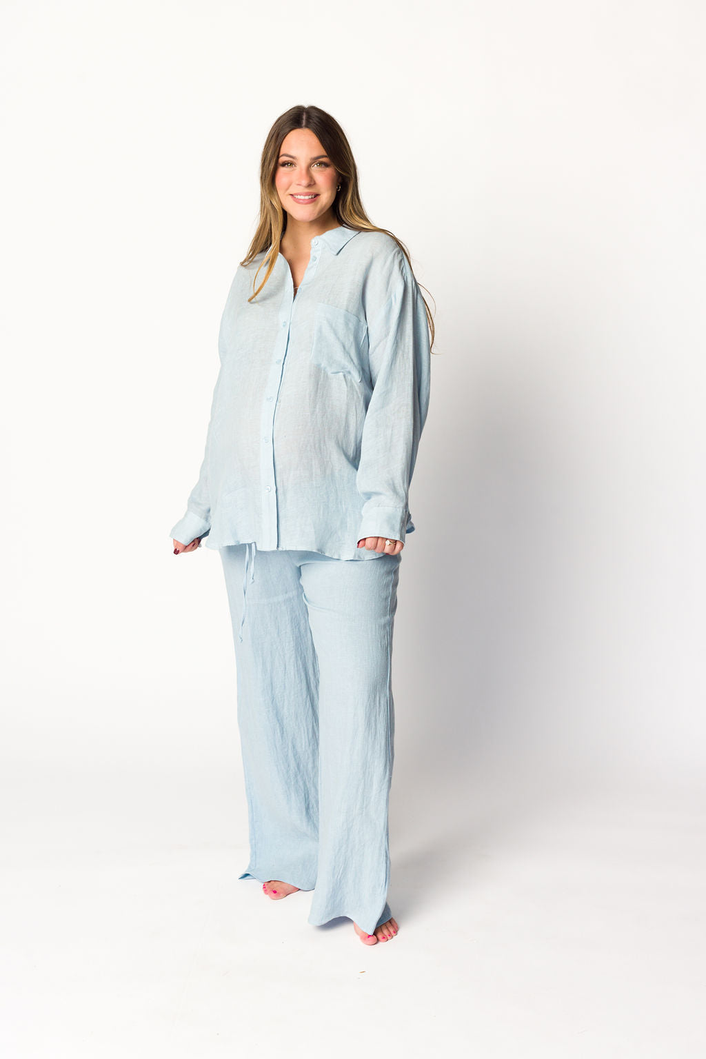 Stylish Pip Wide Leg Linen Pants in Light Blue - Comfortable Summer Casual Wear for Women | Perfect for Beach, Vacation & Boho Outfits
