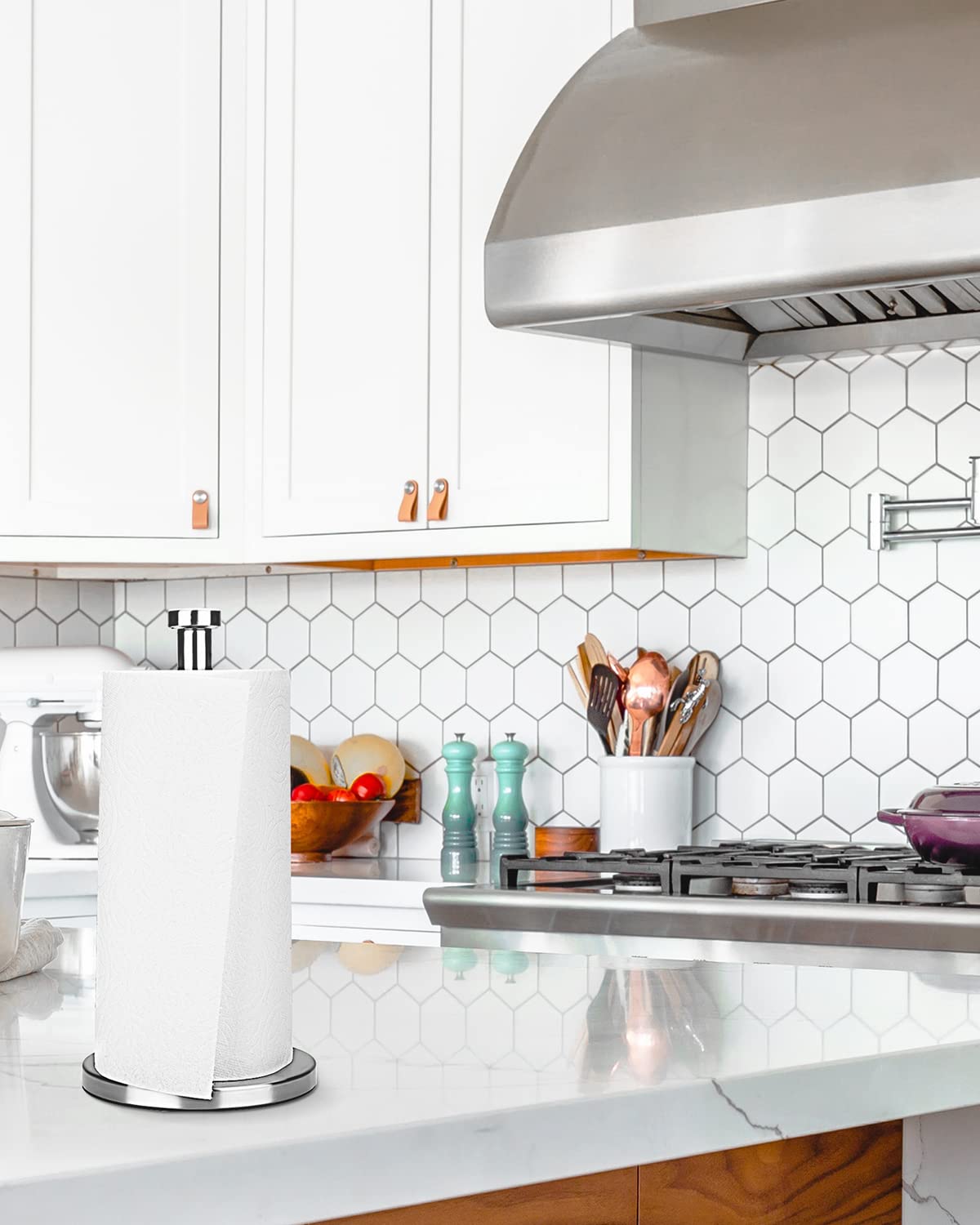 Stainless Steel Kitchen Roll Holder & Paper Towel Holder - Wall Mount or Countertop, Silver | Perfect for Kitchen, Bathroom, Office & RV Organization