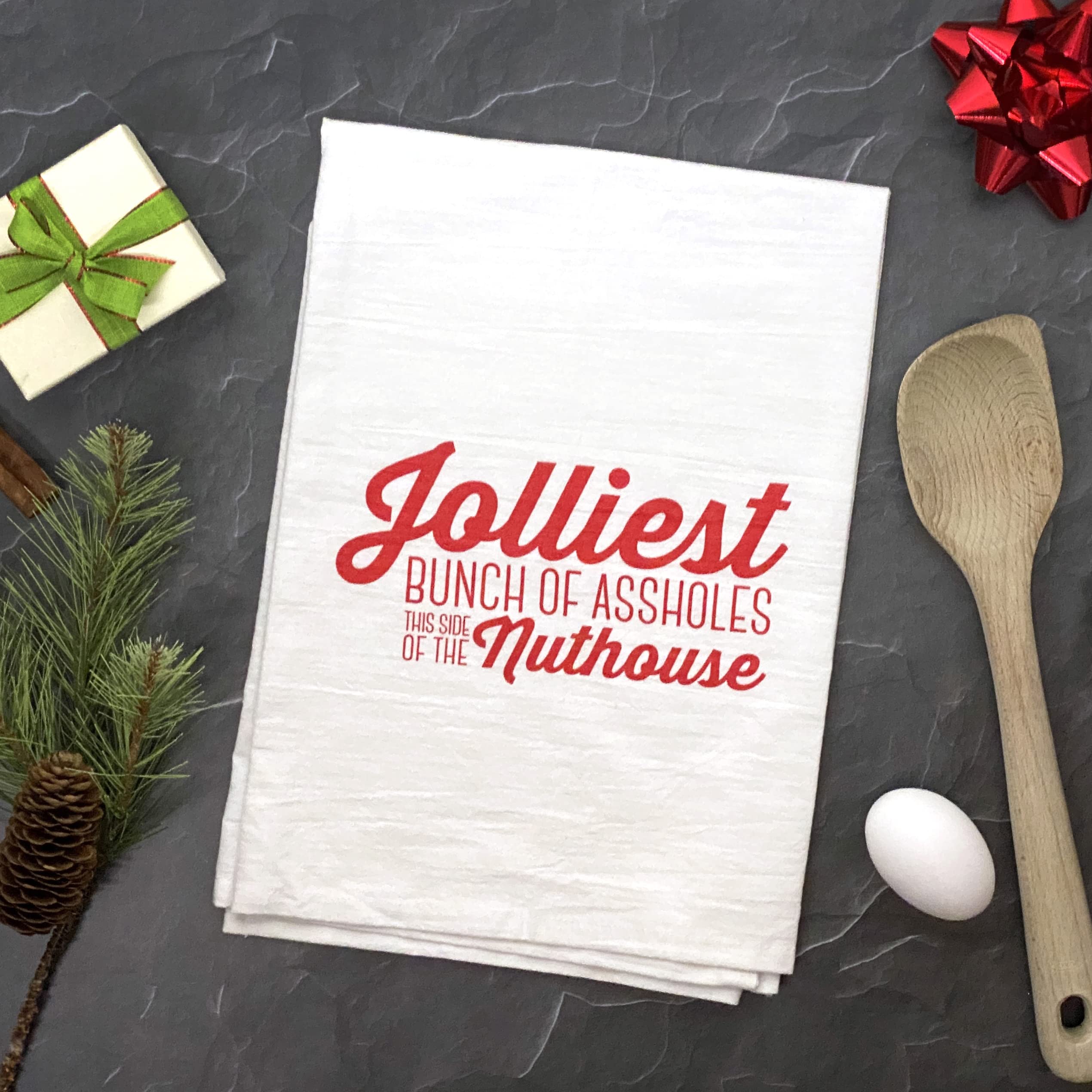 Jolliest Bunch of A-Holes Funny Christmas Movie Kitchen Towel - Holiday Decor & Gift for Christmas Lovers - Perfect for Kitchen, Dining Room & Christmas Party Decorations