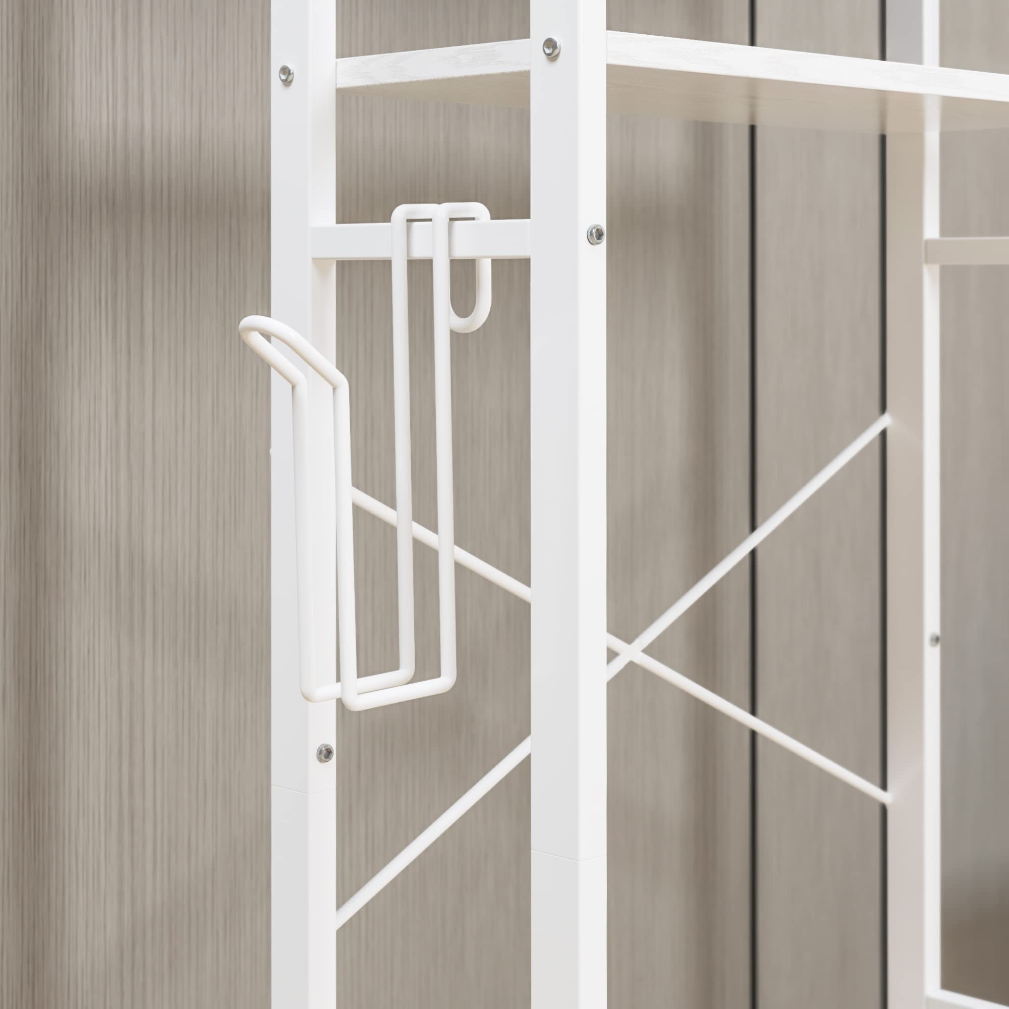 IRONCK 6-Tier Over The Toilet Storage Rack with Cabinet & Drawer - Adjustable Bathroom Organizer Shelves with Sliding Door, Paper Hook - White Space Saver for Small Bathrooms, Apartments & Dorm Rooms