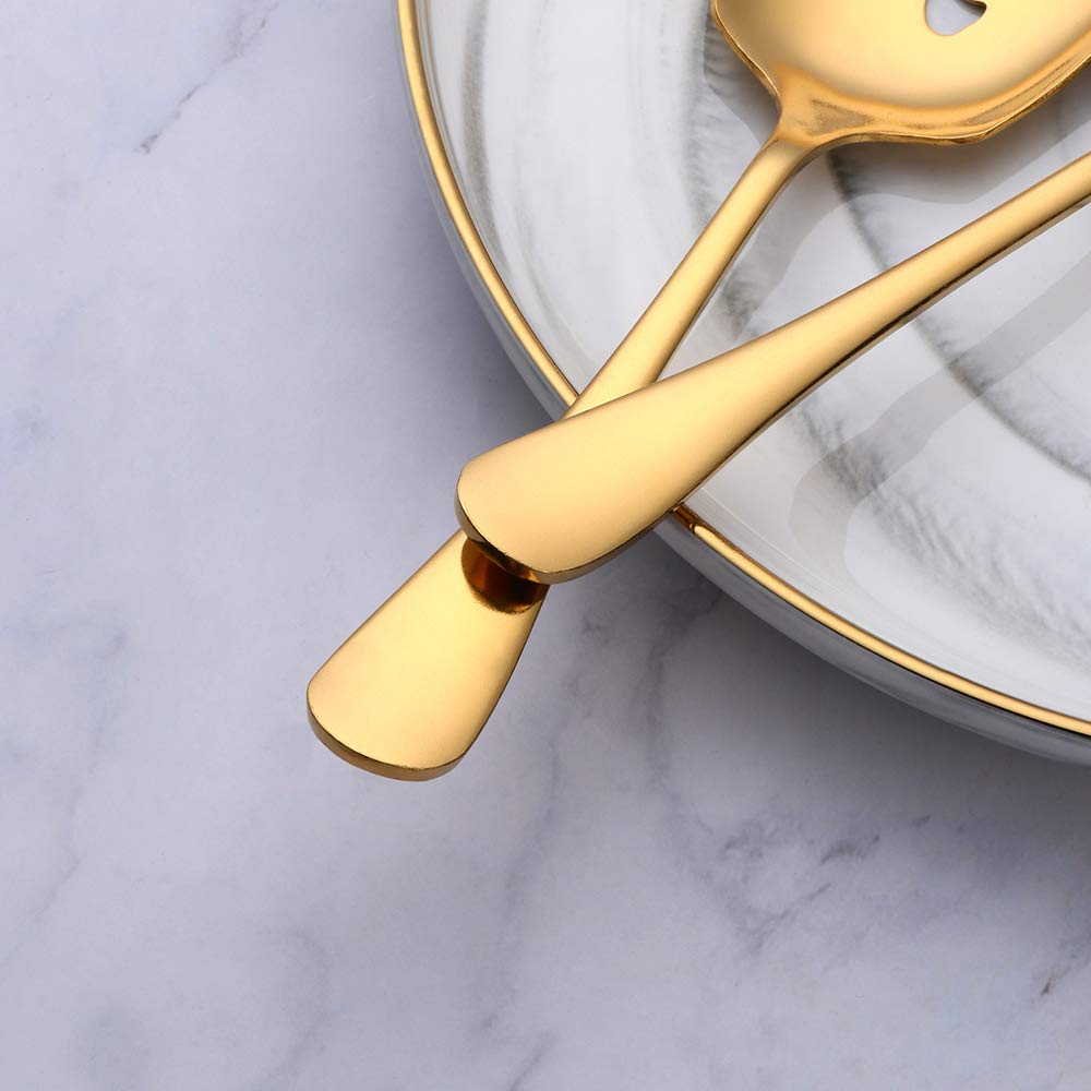 Meisha 6-Piece Stainless Steel Serving Spoon Set - 3 Solid & 3 Slotted Spoons, Matte Gold Mirror Finish - Perfect for Buffets, Banquets, Cooking & Kitchen Serving