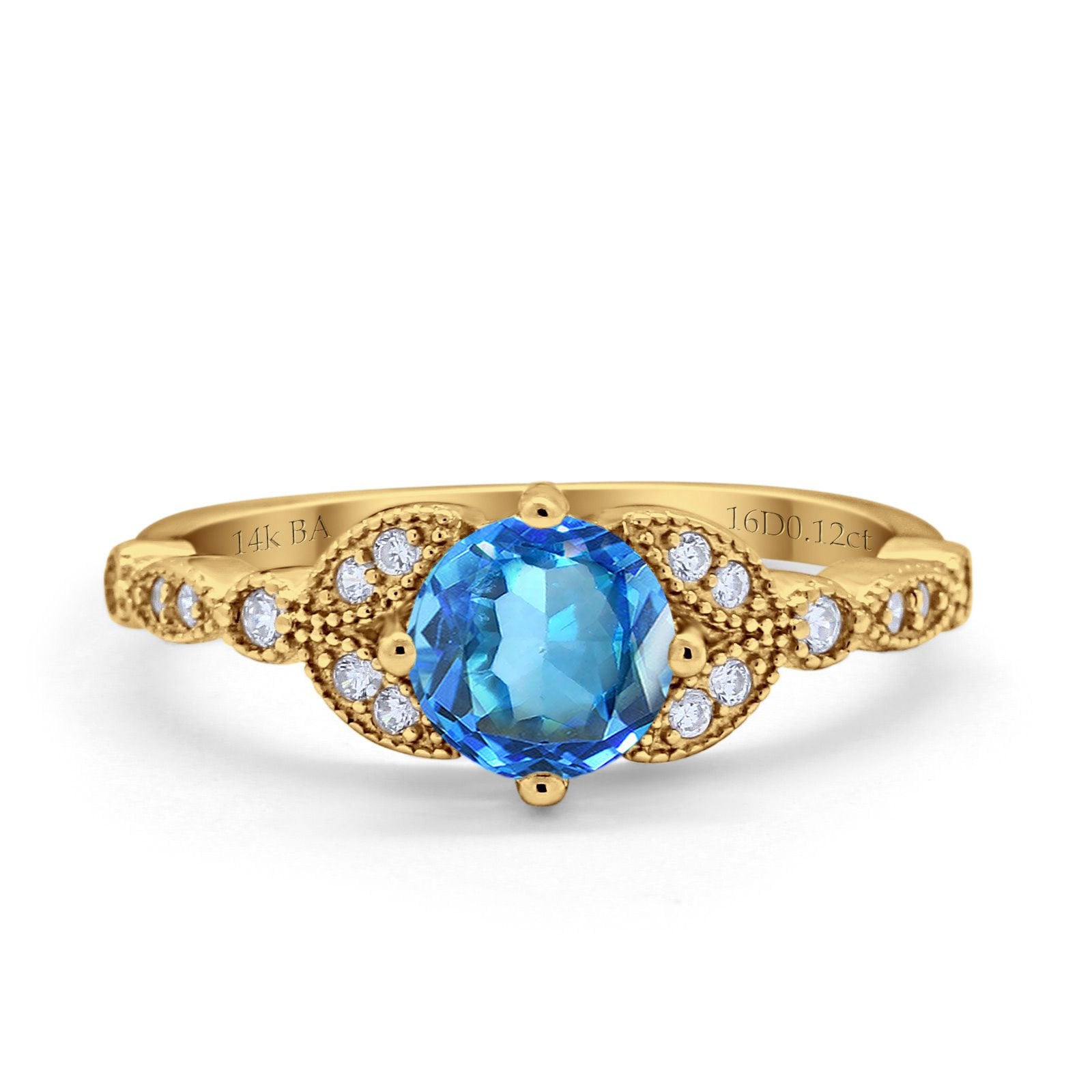 14K Gold 0.96ct Round Art Deco 6mm G SI Diamond Engagement Ring for Women - Elegant Wedding Band, Anniversary Gift, Promise Ring for Brides & Fiancées