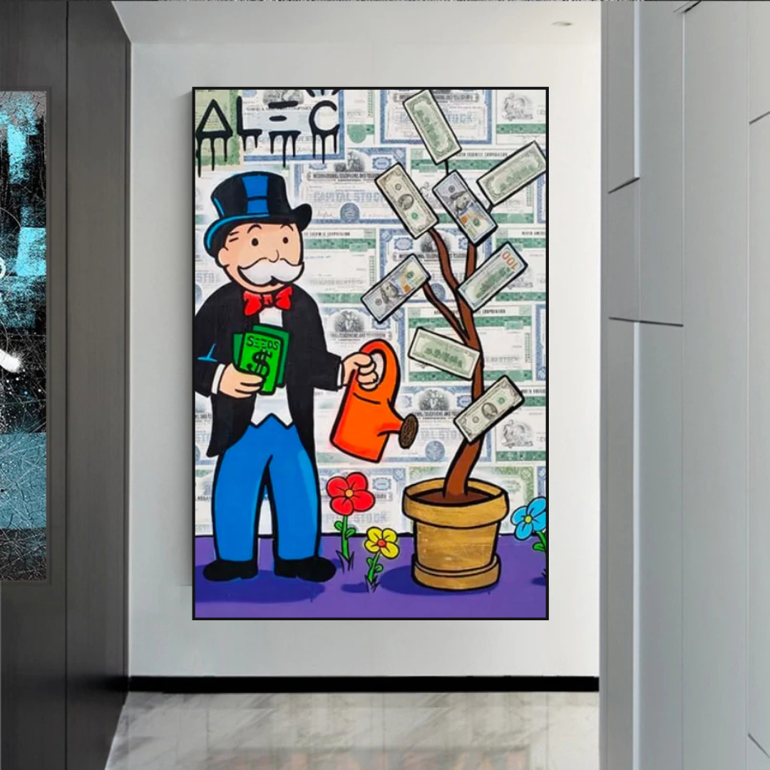 Alec Monopoly Money Grows Graffiti Art Canvas Print - Modern Wall Decor for Home, Office & Urban Art Collection