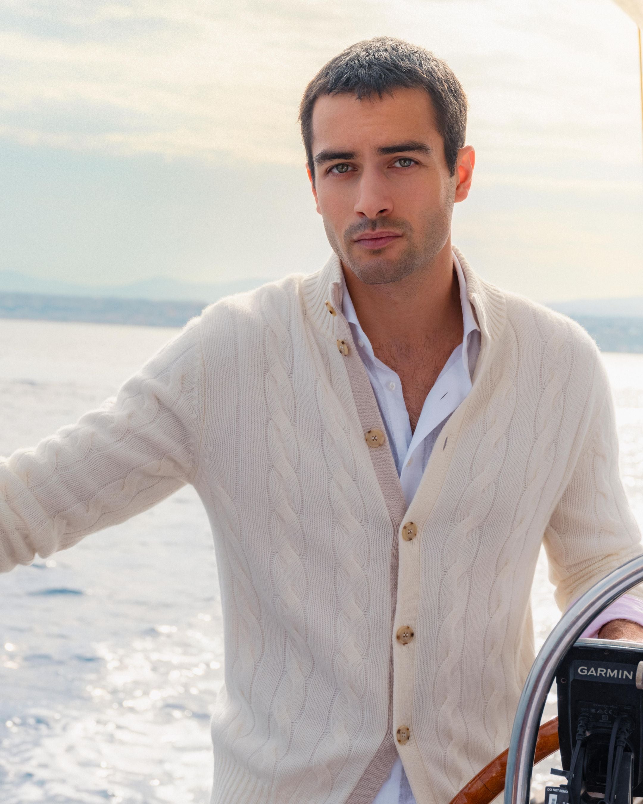 Premium Men's Jermyn Cable Knit Cashmere Cardigan Sweater - Ivory White | Soft Winter Warm Pullover for Office, Casual & Holiday Outfits