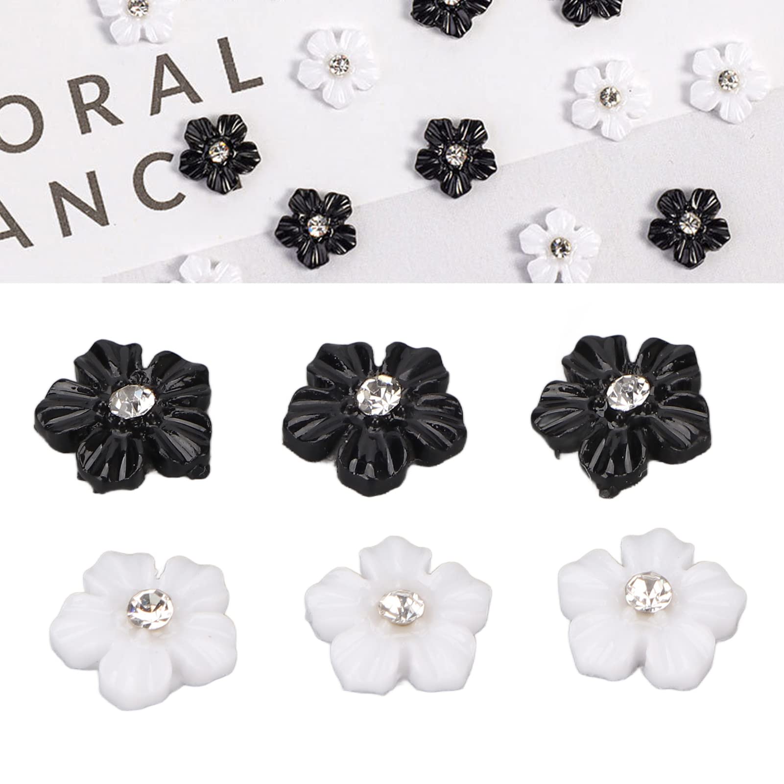 3D Flower Nail Art Decorations - Black & White 5 Petal for DIY Manicure