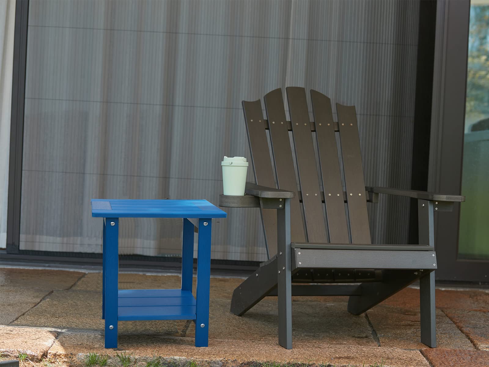 Weather-Resistant Double Adirondack Outdoor Side Table - Dark Blue Rectangular Patio End Table for Adirondack Chairs | Perfect for Backyard, Garden, Deck & Poolside Relaxation