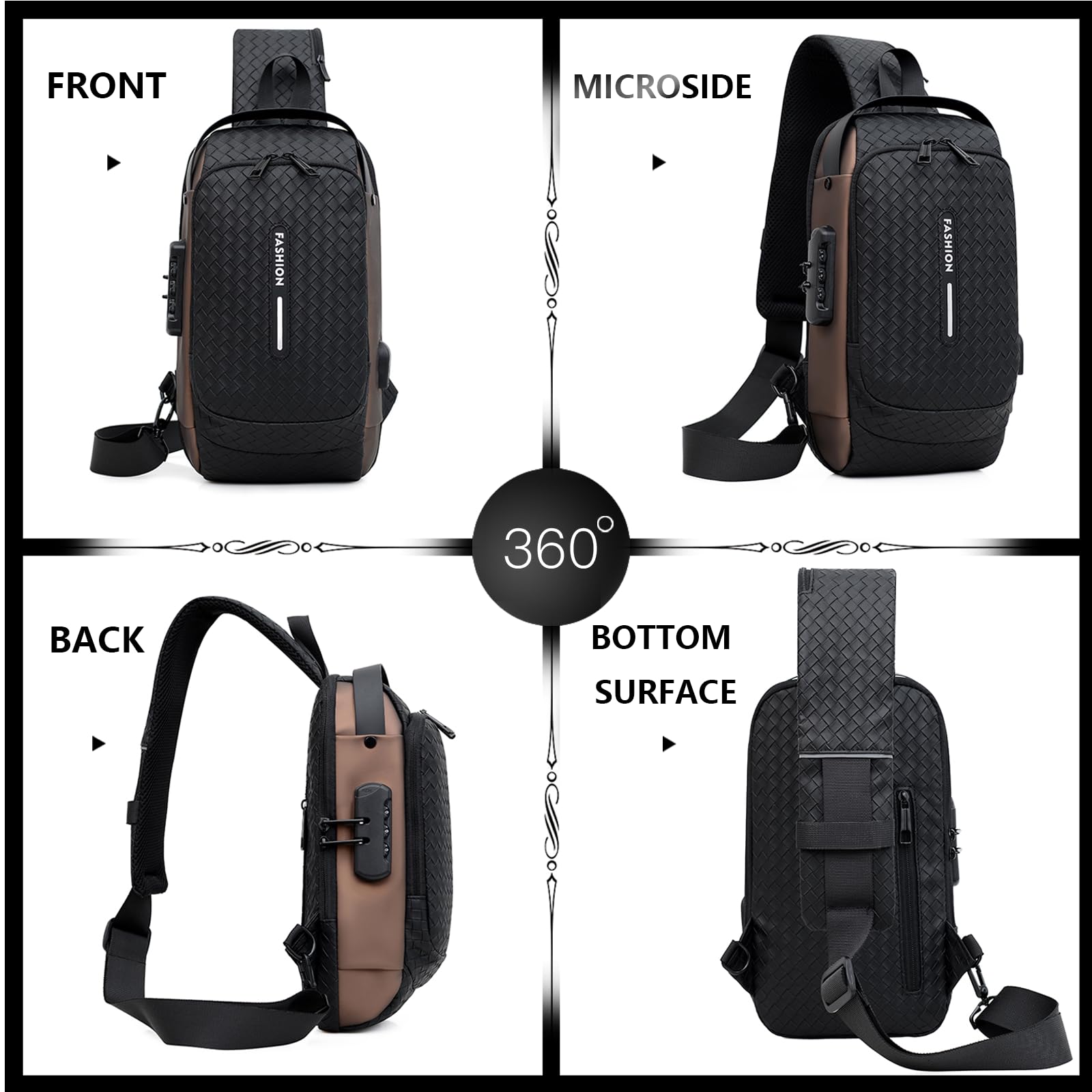 Men's PU Leather Anti-Theft Crossbody Sling Bag for Travel & Daily Use