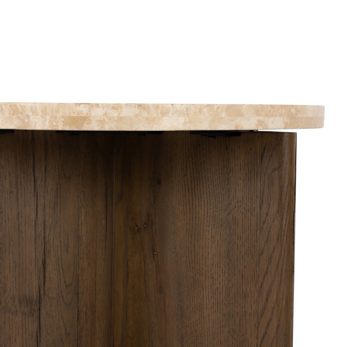 Amadis Rustic Fawn Veneer End Table with Travertine Top - Perfect for Living Room, Bedroom, or Office Side Table