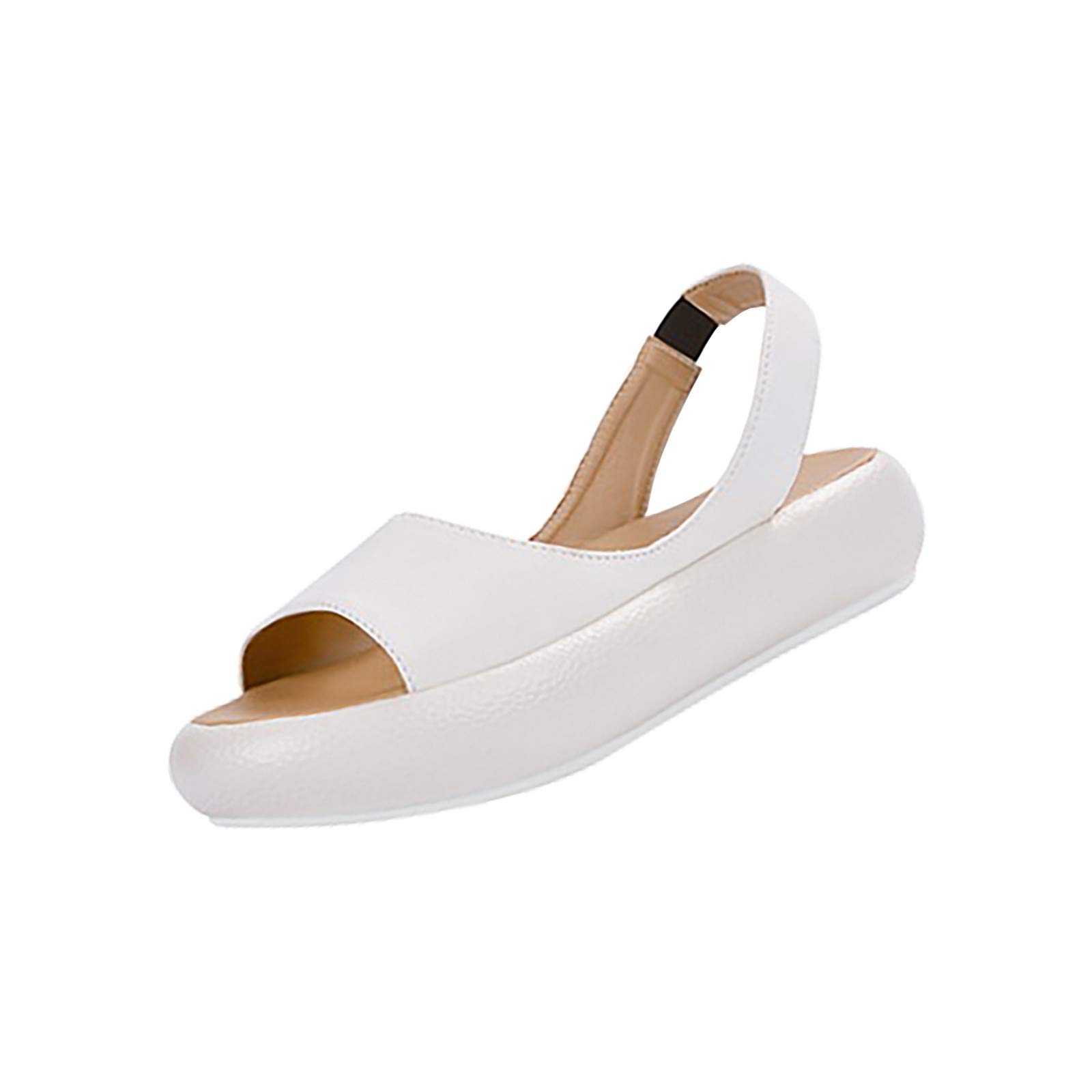 Women's Leather Casual Sandals with Elastic Band - Comfortable Open Toe Summer Shoes for Walking, Beach & Outdoor Activities