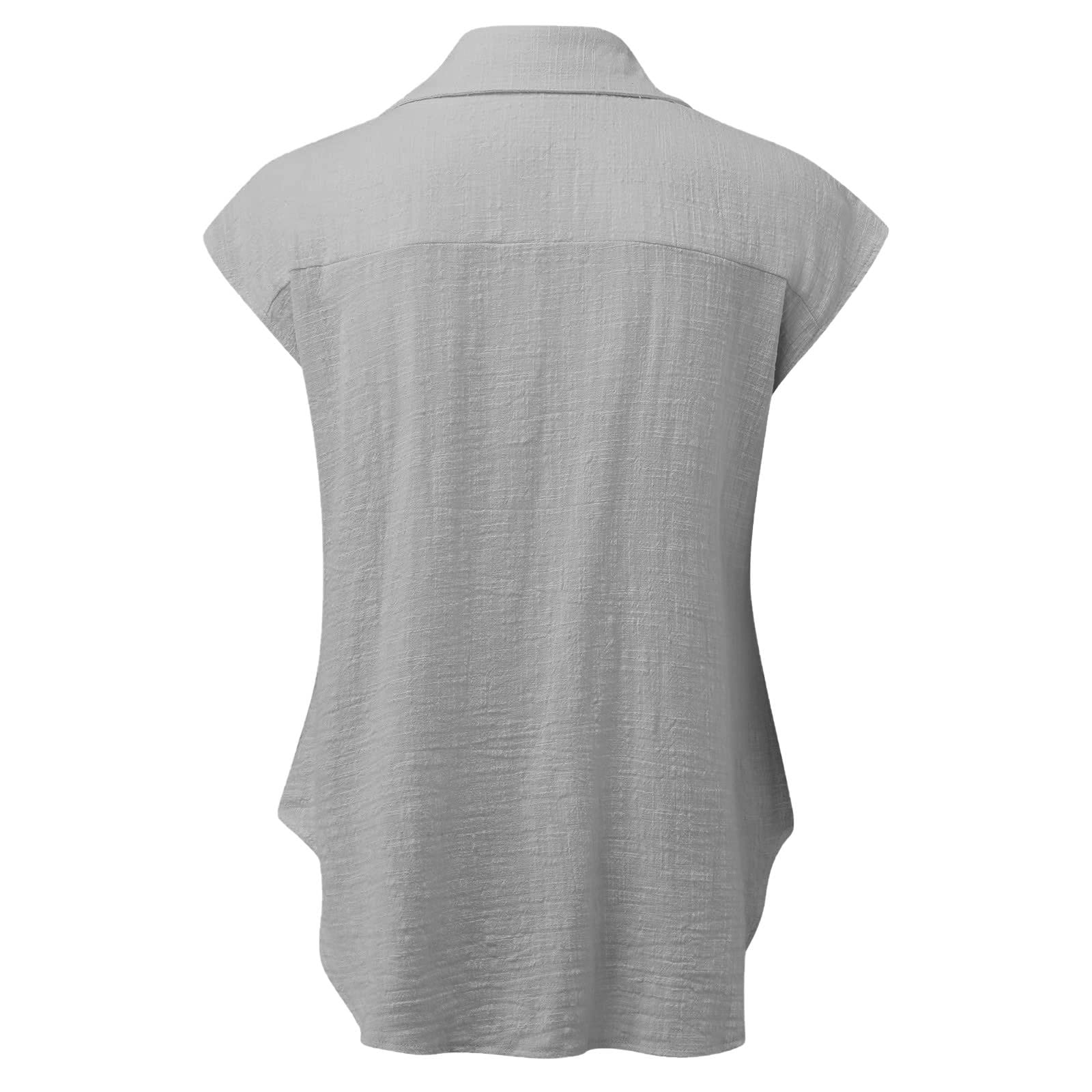 Trendy Women's Cotton Linen Short Sleeve Blouses - Loose Fit Casual & Dressy Tops for Summer 2024 - Perfect for Office, Beach & Weekend Outings