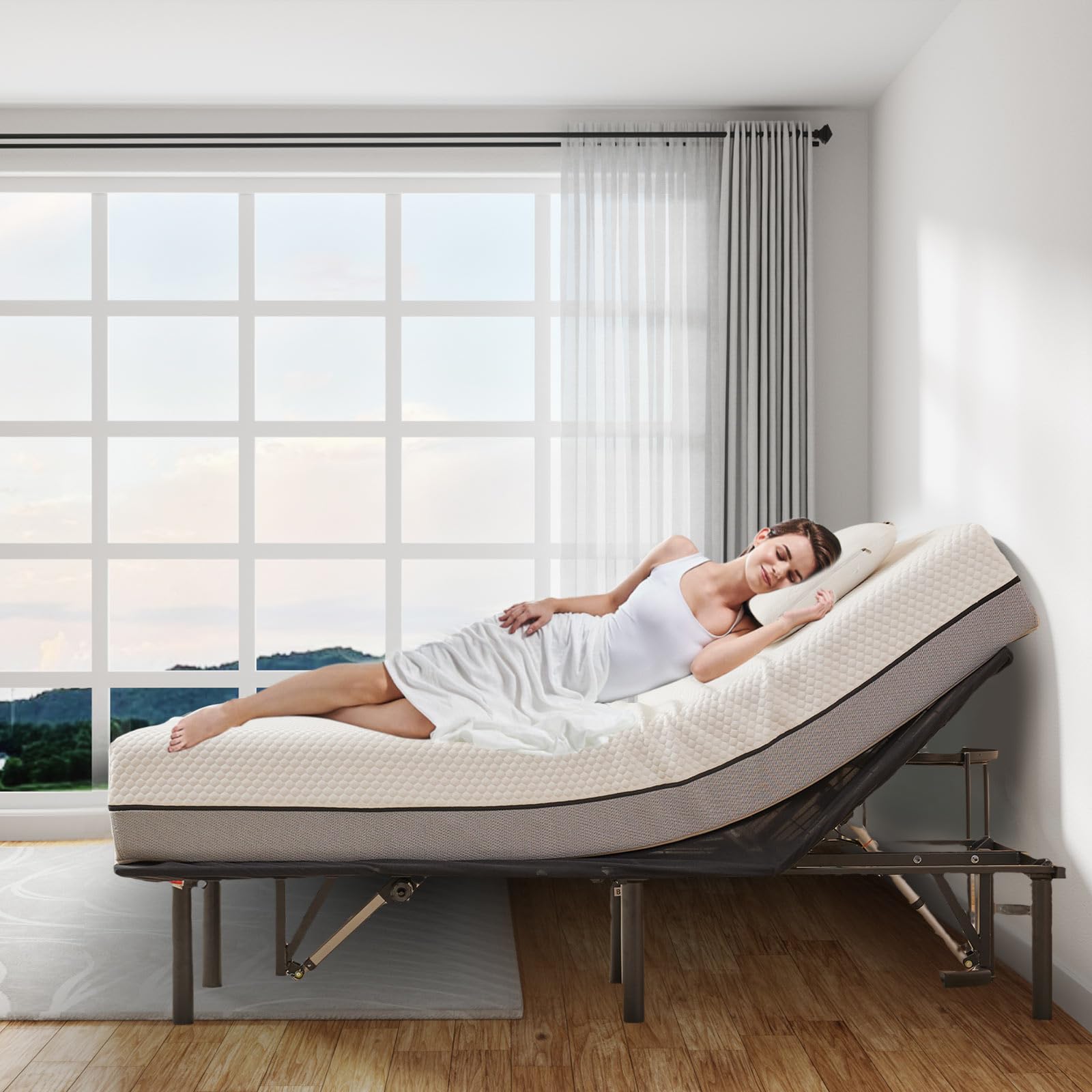 Twin XL Adjustable Bed Frame with Wireless Remote - Electric Bed Base with Head/Foot Incline & Quiet Motor - Easy Assembly Black - Perfect for Reading, Watching TV & Back Pain Relief